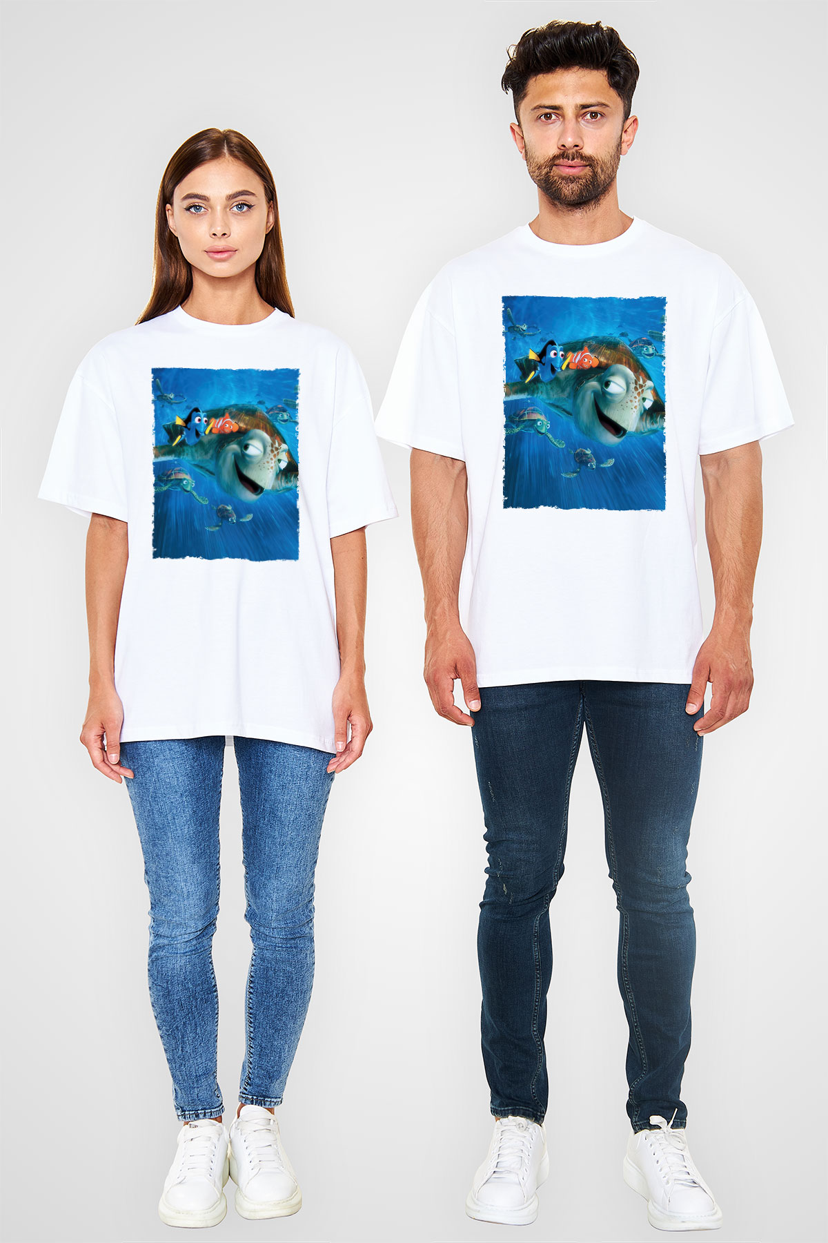 Oversize Kayıp Balık Nemo (Finding Nemo) Baskılı Beyaz T shirt