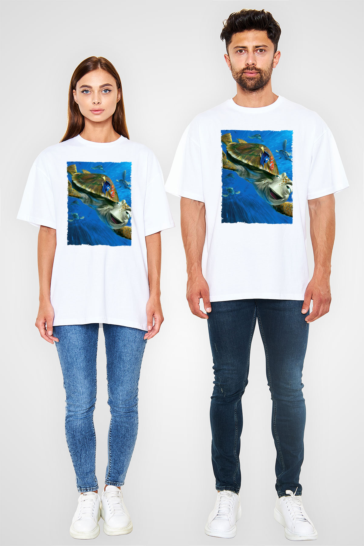 Unisex Kayıp Balık Nemo (Finding Nemo) Baskılı Beyaz Oversize Tişört