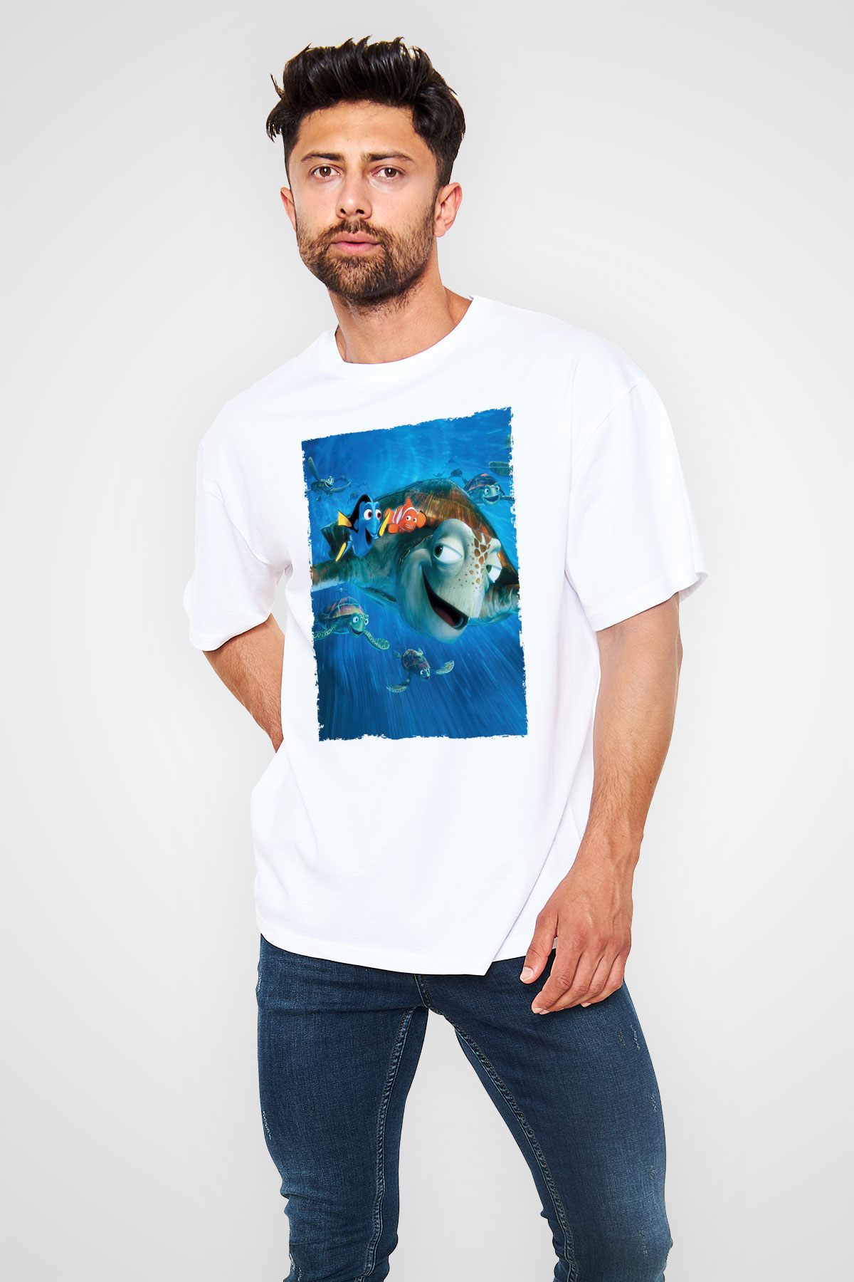 Oversize Kayıp Balık Nemo (Finding Nemo) Baskılı Beyaz T shirt