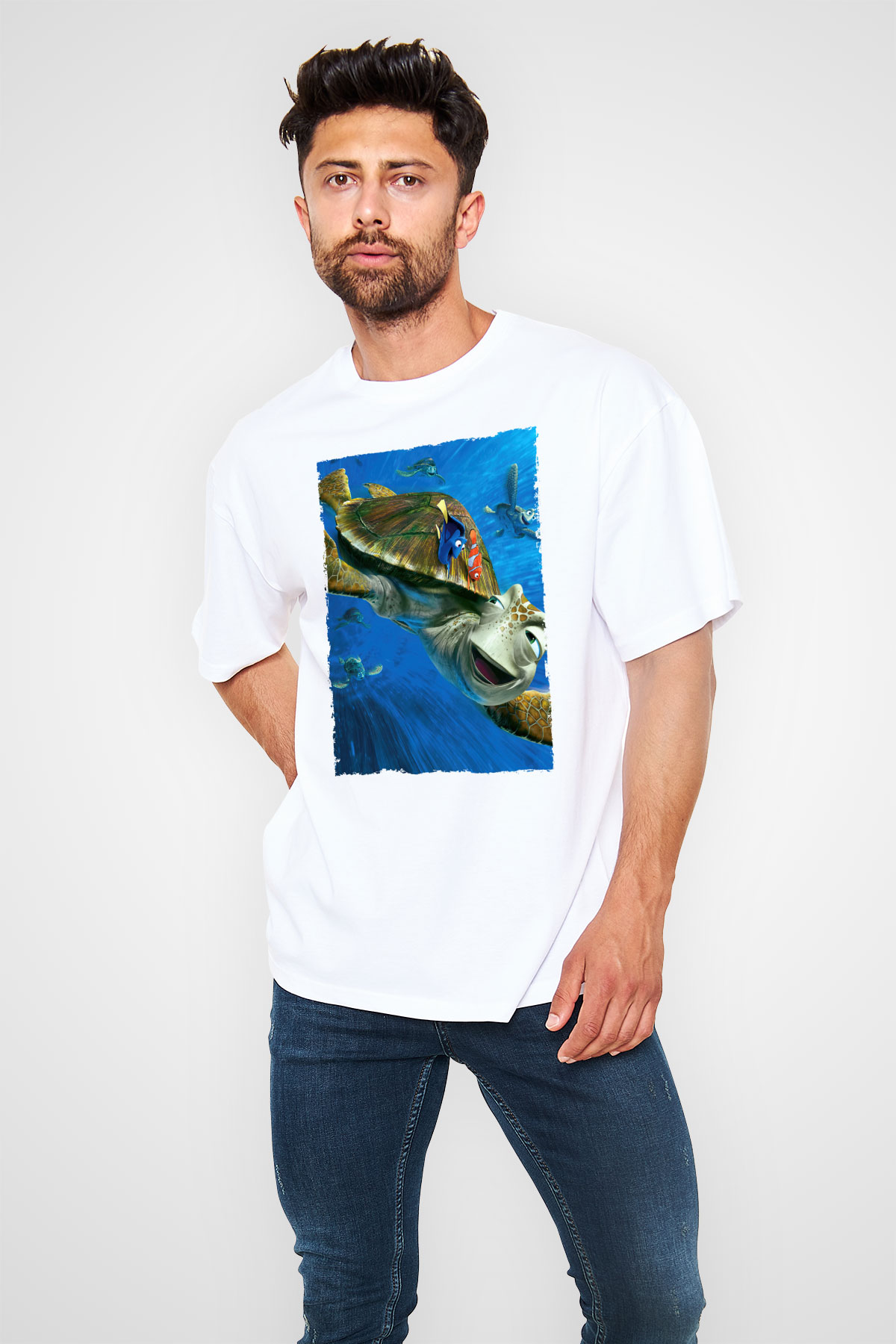 Unisex Kayıp Balık Nemo (Finding Nemo) Baskılı Beyaz Oversize Tişört