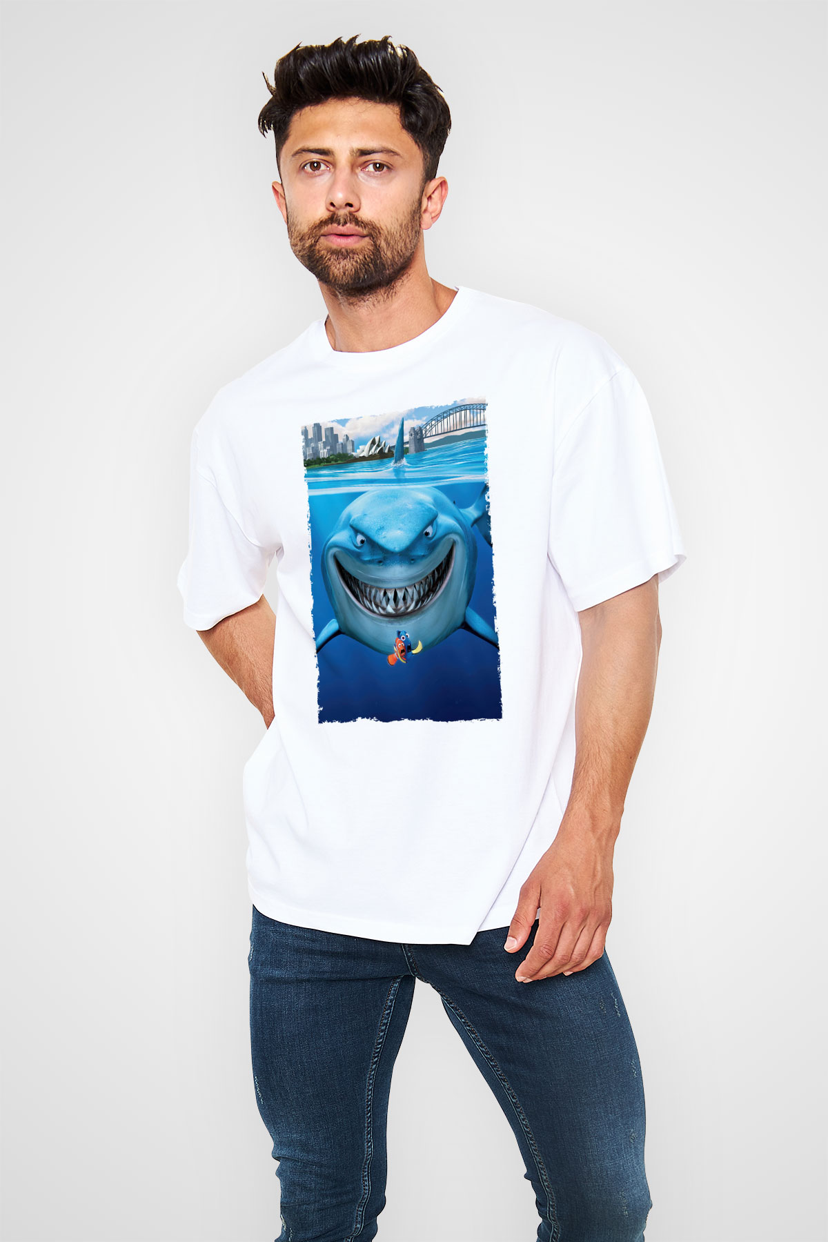 Unisex Kayıp Balık Nemo (Finding Nemo) Baskılı Beyaz Oversize T-shirt