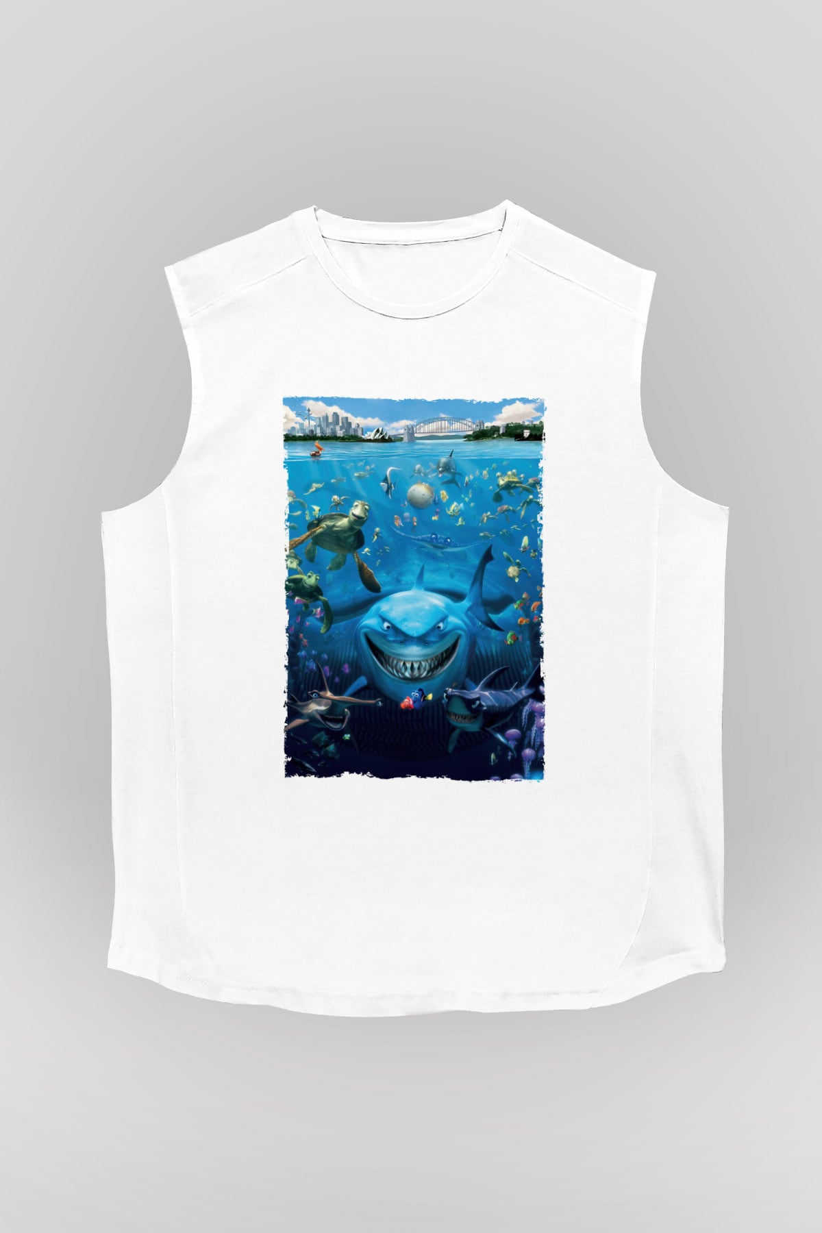 Unisex Kayıp Balık Nemo (Finding Nemo) Baskılı Beyaz Kolsuz Tshirt
