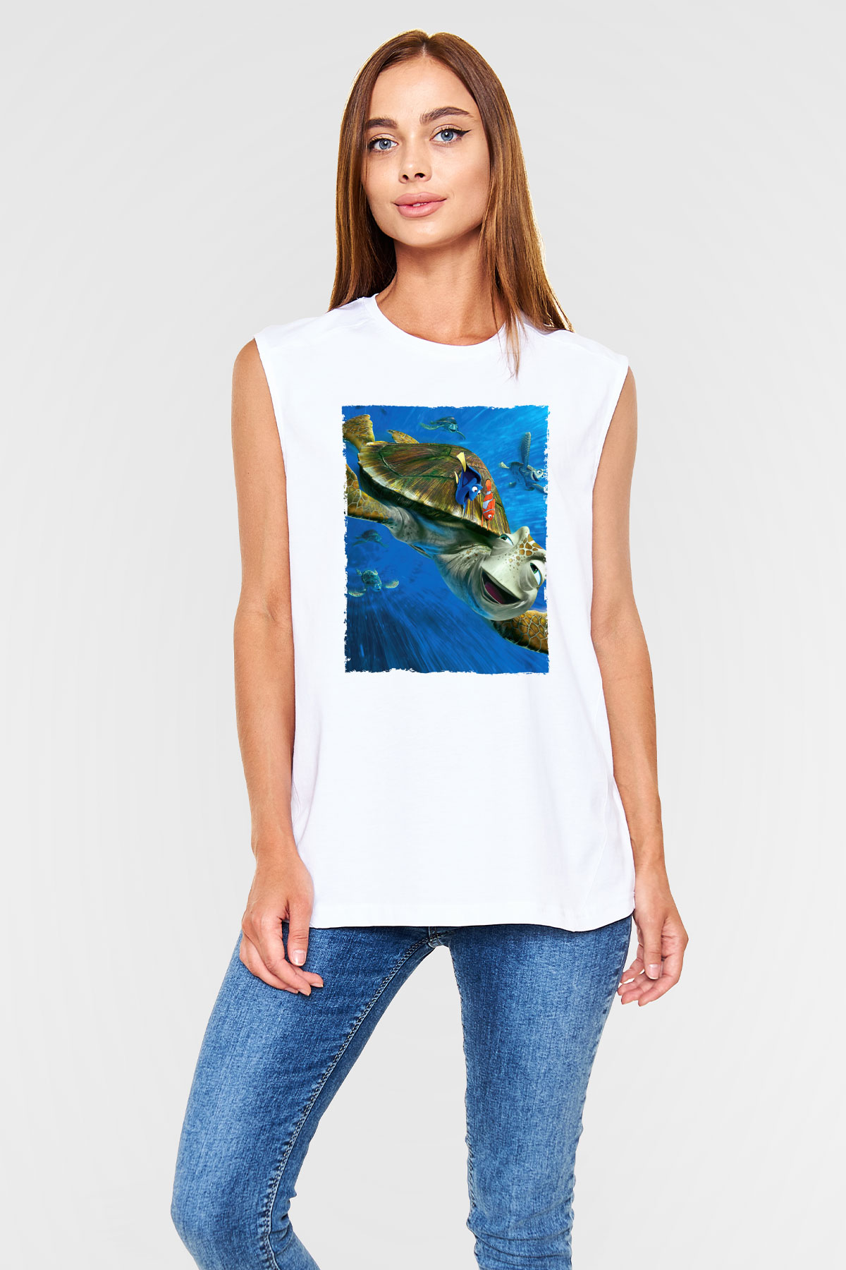 Unisex Kayıp Balık Nemo (Finding Nemo) Baskılı Beyaz Kolsuz Tişört