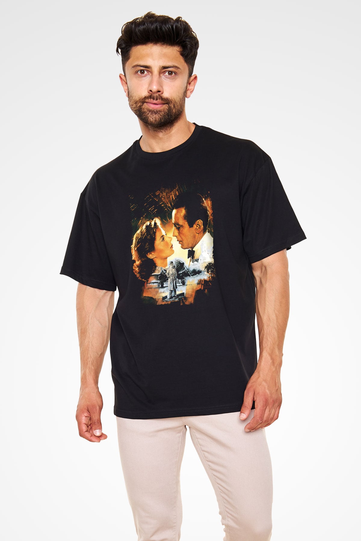 Unisex Kazablanka (Casablanca) Baskılı Siyah Oversize Tişört