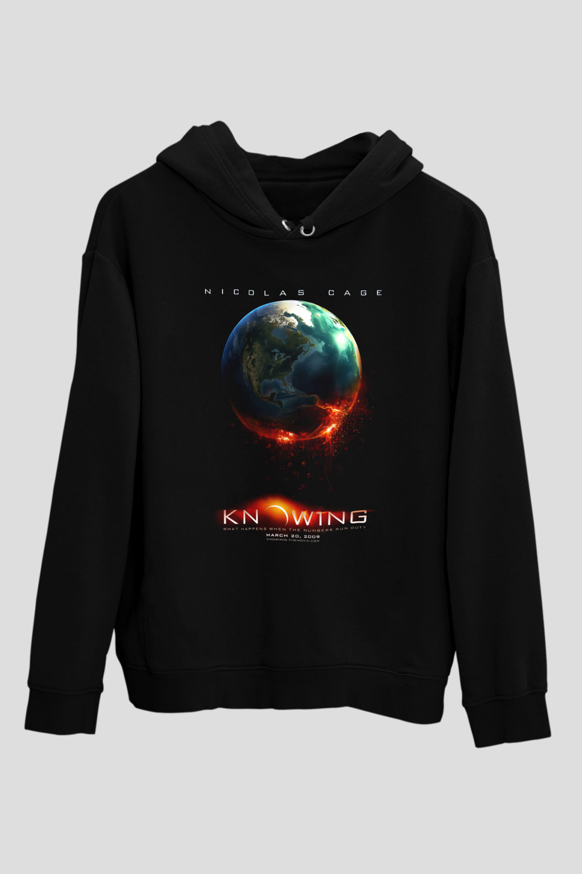 Unisex Kehanet (Knowing) Baskılı Siyah Kapüşonlu Sweatshirt