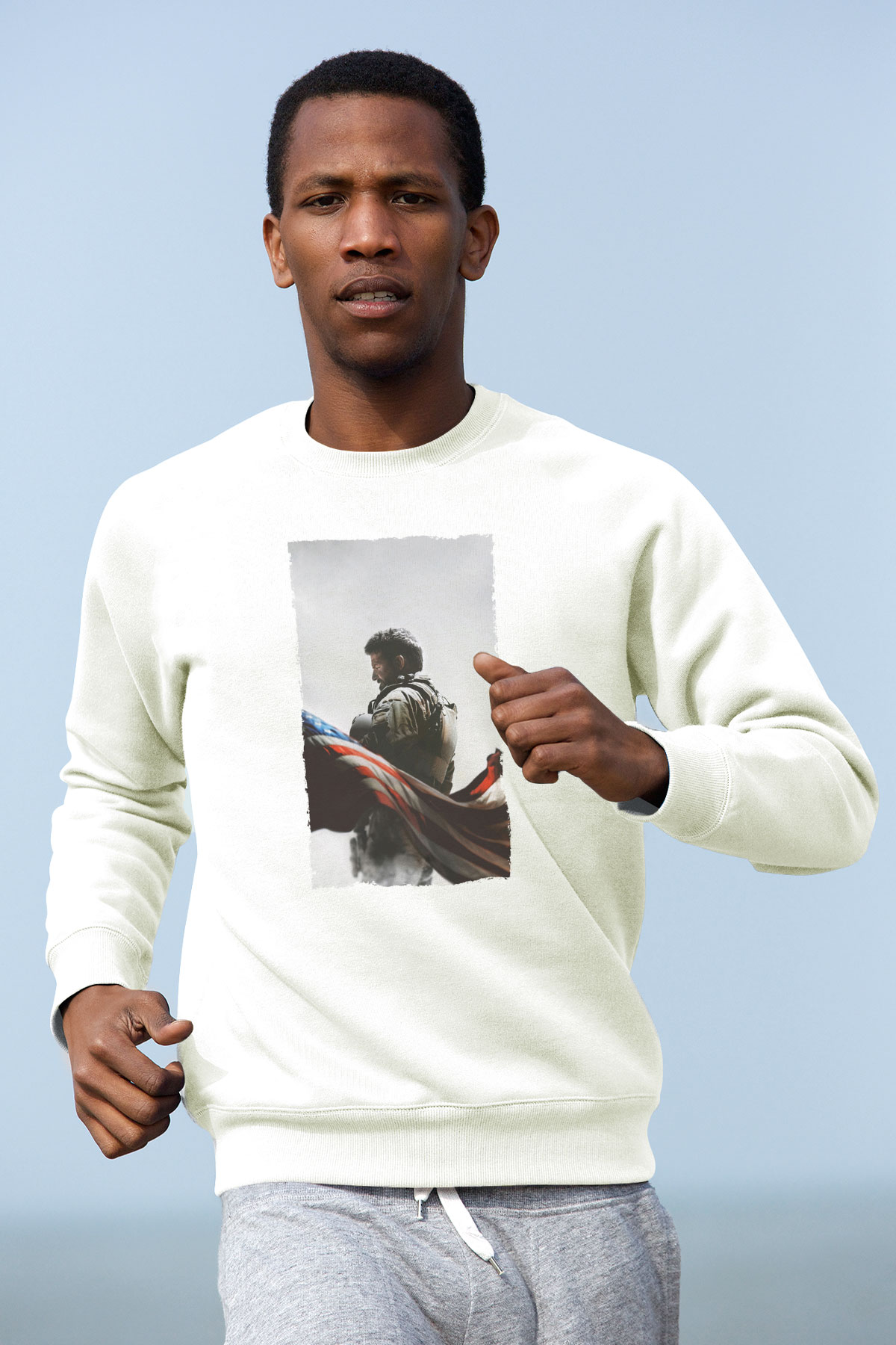 Unisex Keskin Nişancı - American Sniper Baskılı Beyaz Sweatshirt