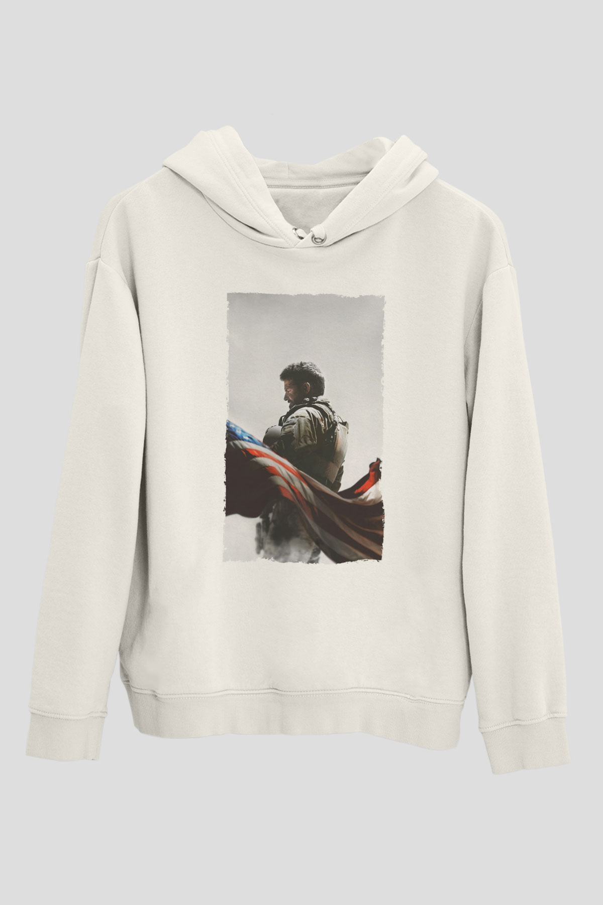 Unisex Keskin Nişancı - American Sniper Baskılı Beyaz Kapüşonlu Sweatshirt