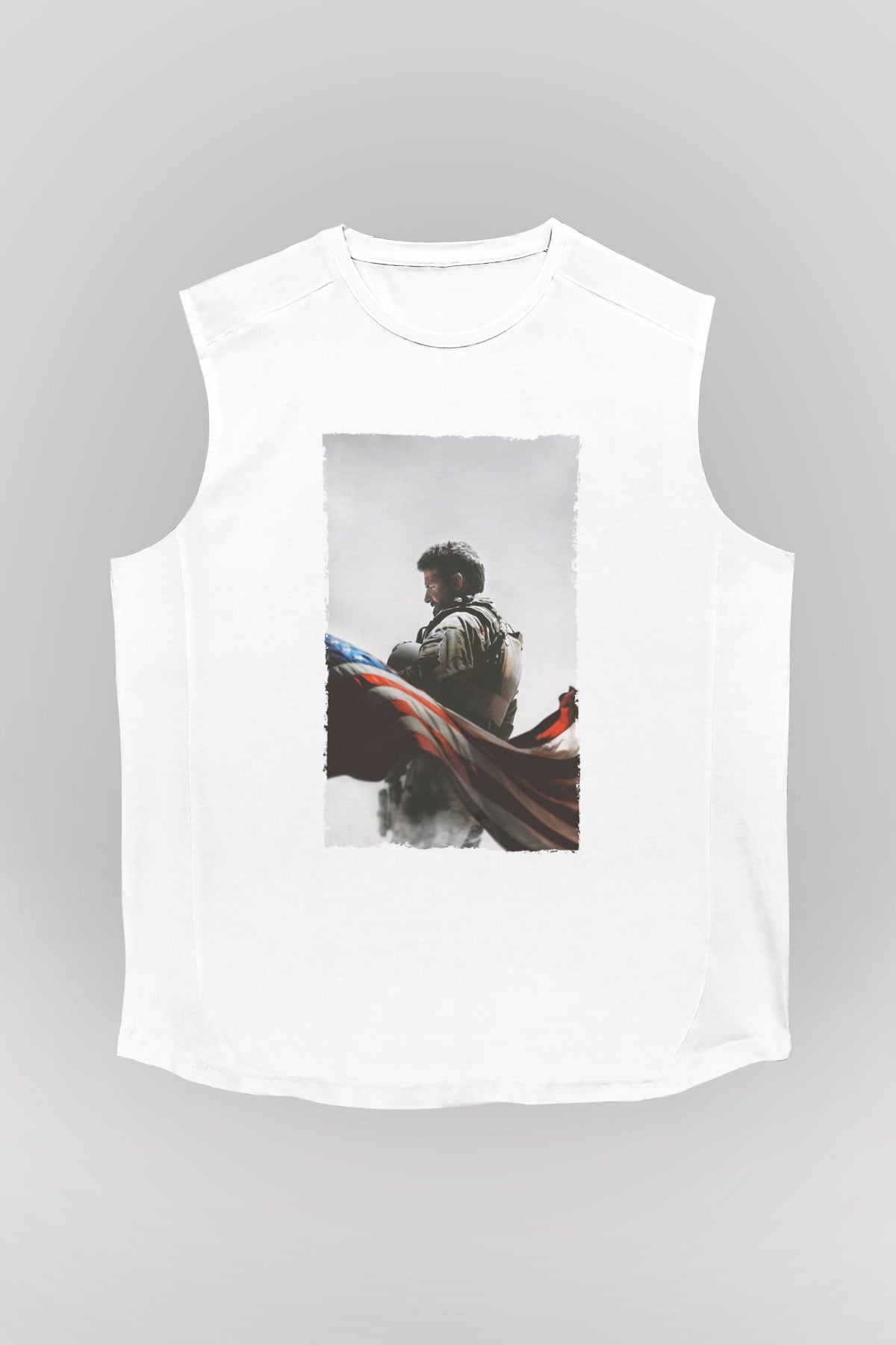 Unisex Keskin Nişancı - American Sniper Baskılı Beyaz Kolsuz Tshirt