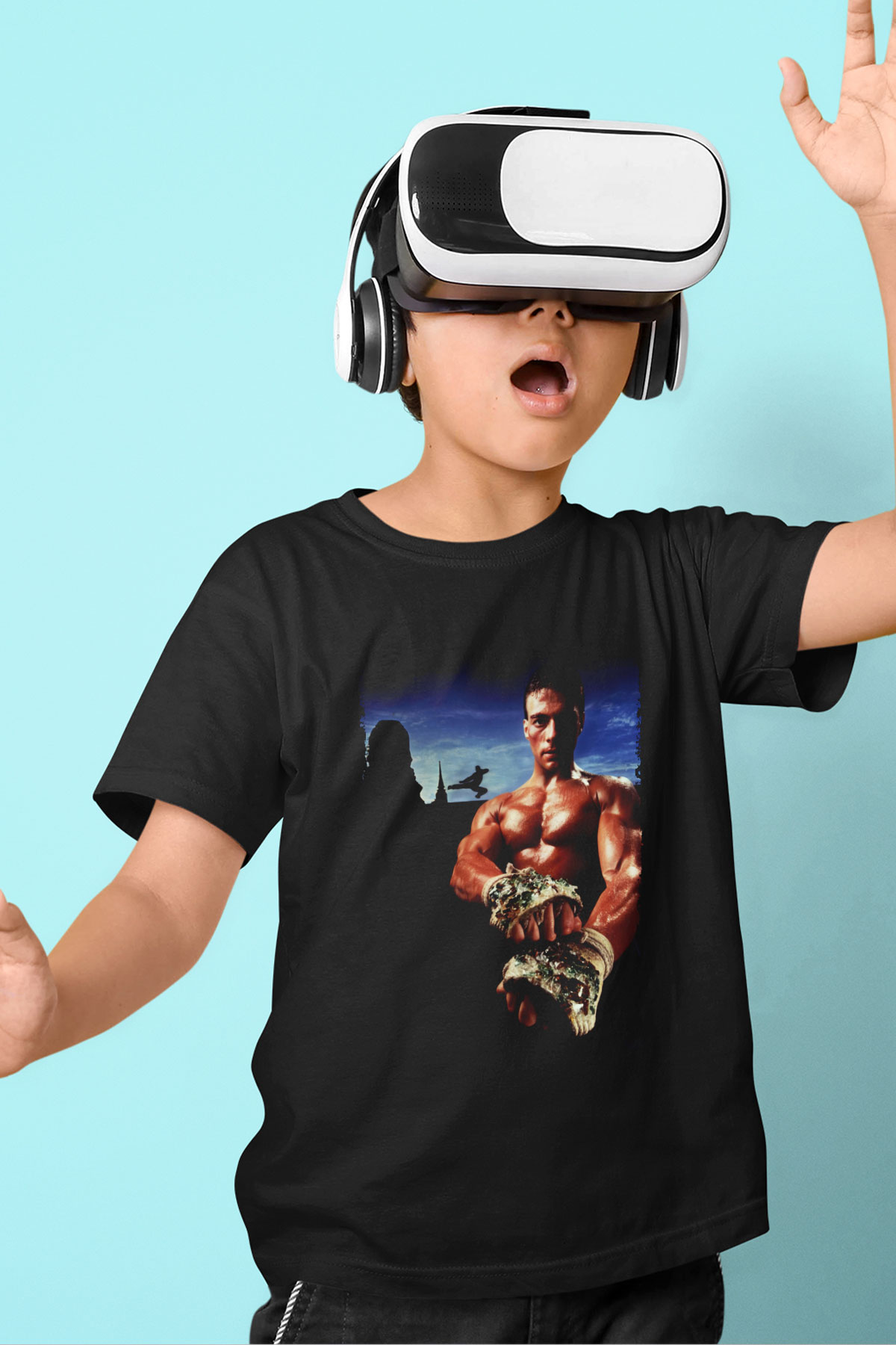 Unisex Kickboxer Baskılı Siyah Çocuk Tişört