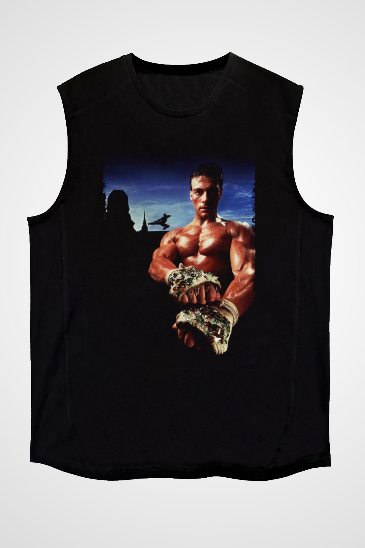 Unisex Kickboxer Baskılı Siyah Kolsuz Tişört