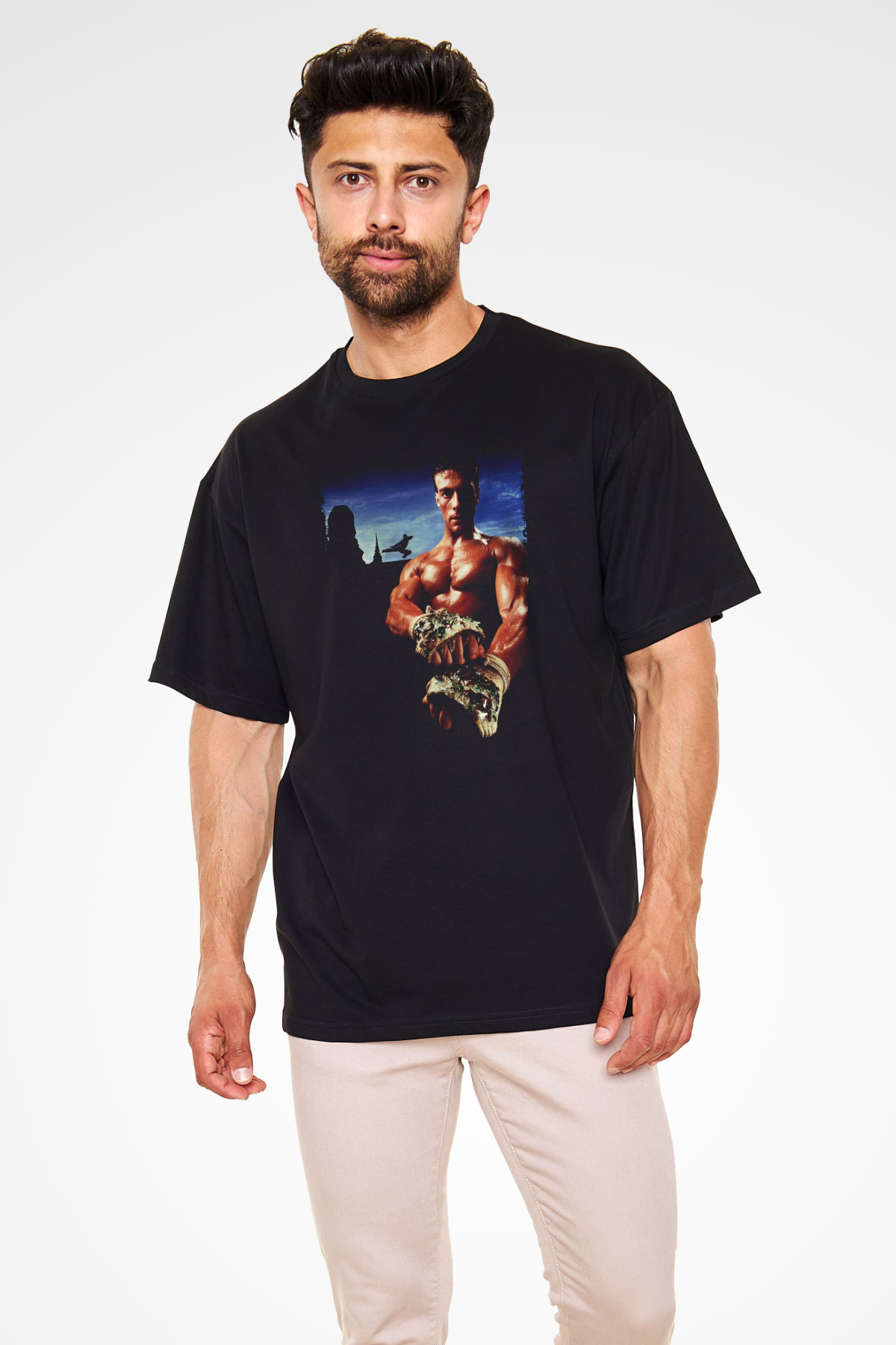 Unisex Kickboxer Baskılı Siyah Oversize Tişört