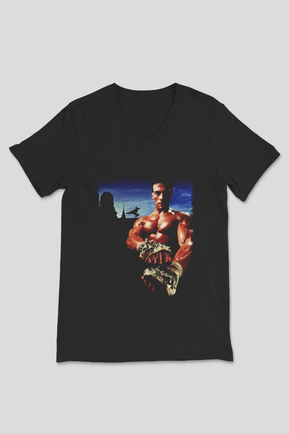 Unisex Kickboxer Baskılı Siyah V Yaka Tişört