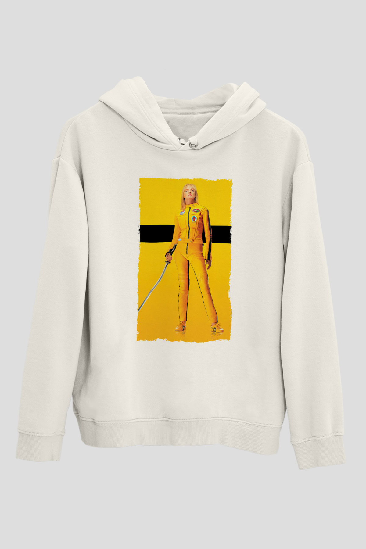 Unisex Kill Bill Baskılı Beyaz Kapüşonlu Sweatshirt