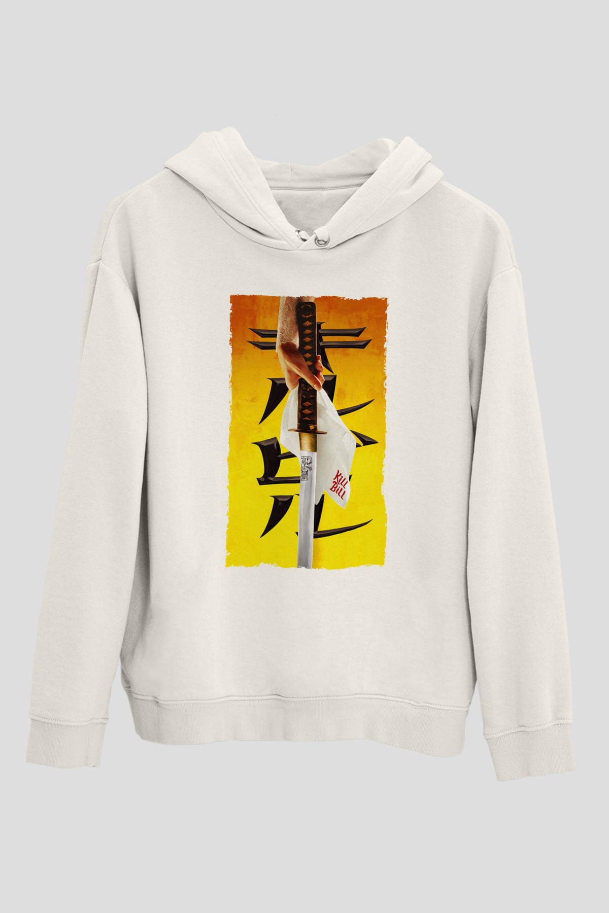 Unisex Kill Bill Baskılı Beyaz Kapüşonlu Sweatshirt