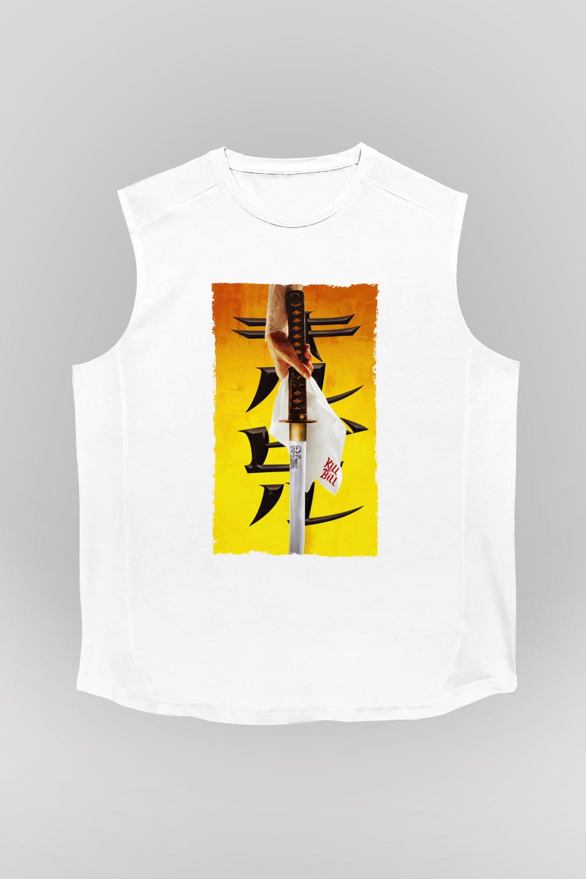 Unisex Kill Bill Baskılı Beyaz Kolsuz Tişört