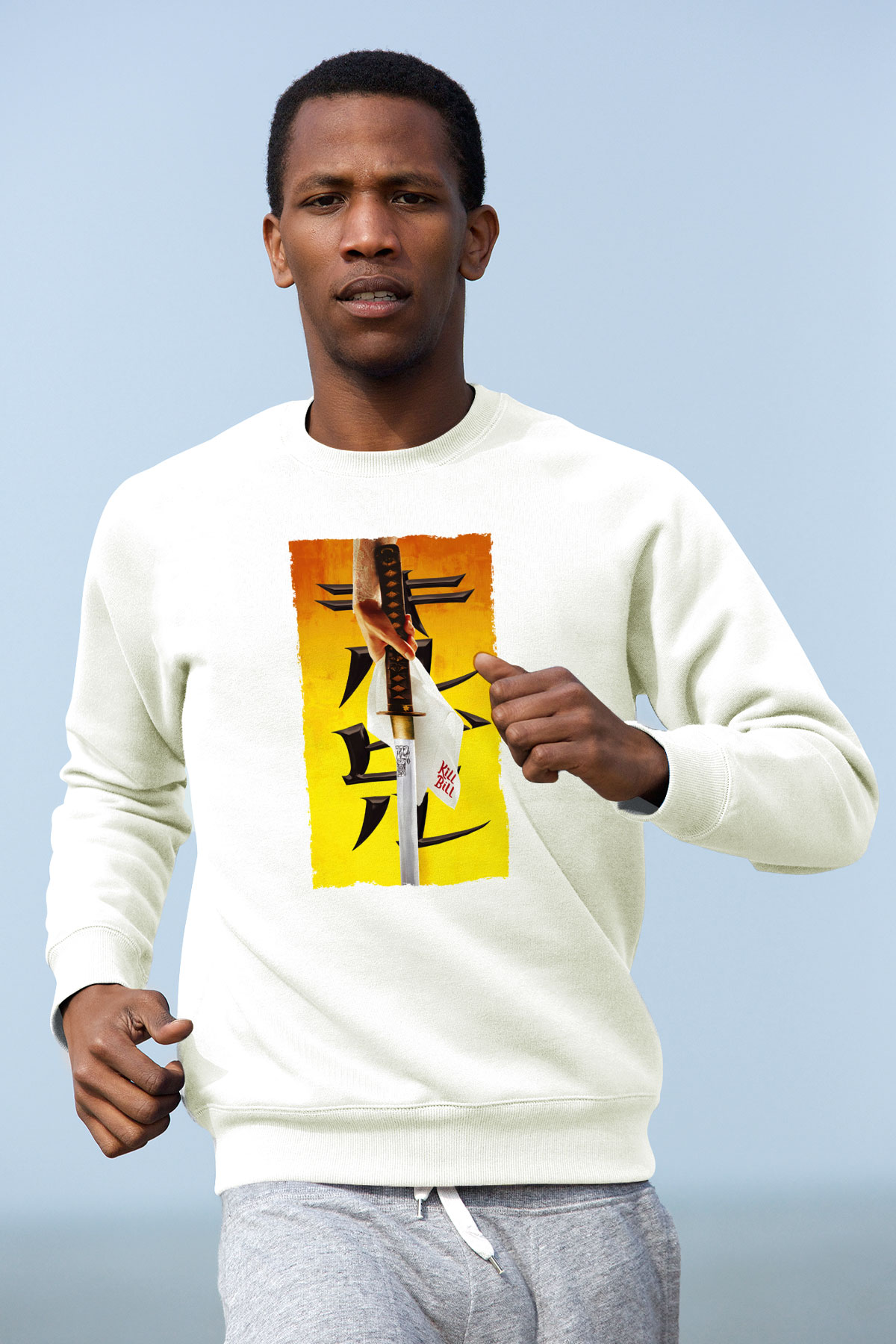 Unisex Kill Bill Baskılı Beyaz Sweatshirt