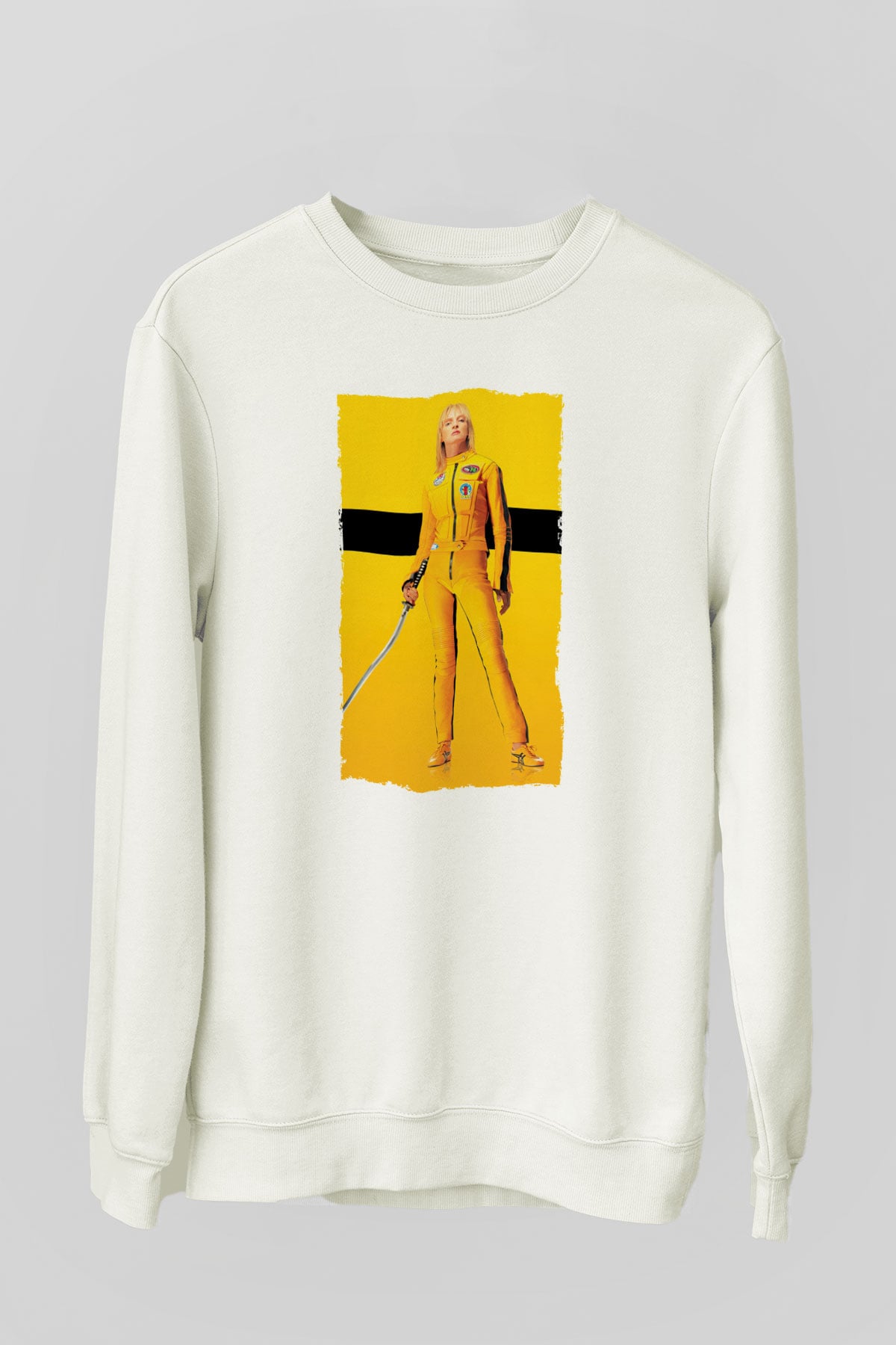 Unisex Kill Bill Baskılı Beyaz Sweatshirt