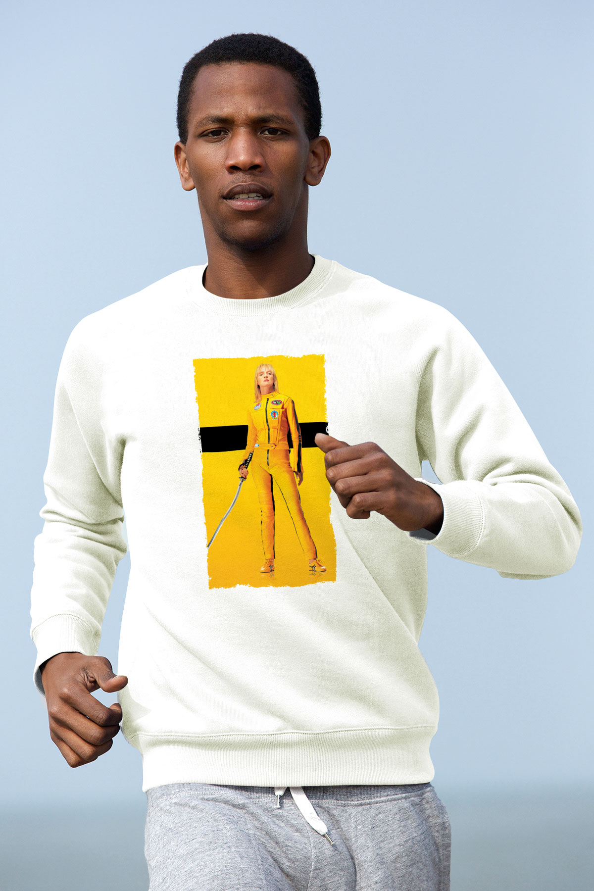 Unisex Kill Bill Baskılı Beyaz Sweatshirt