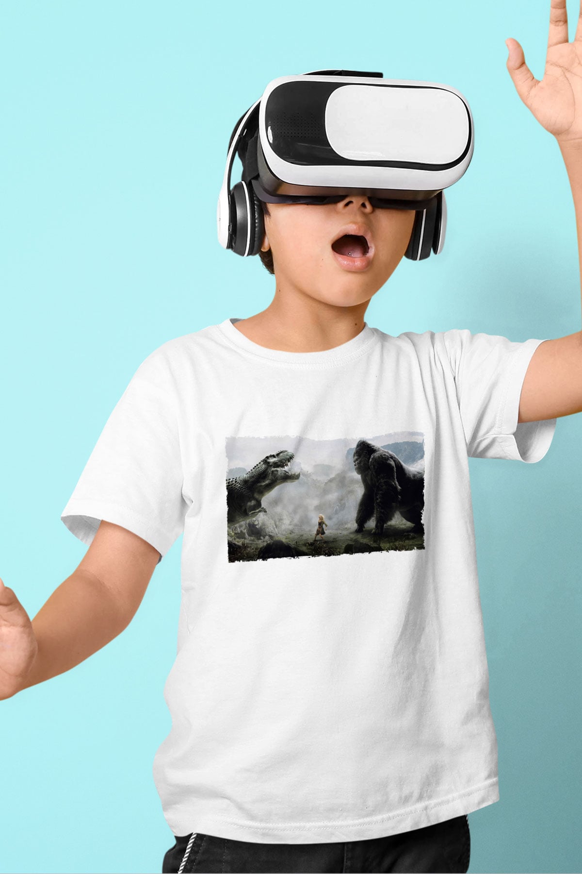 Unisex King Kong Baskılı Beyaz Çocuk Tshirt