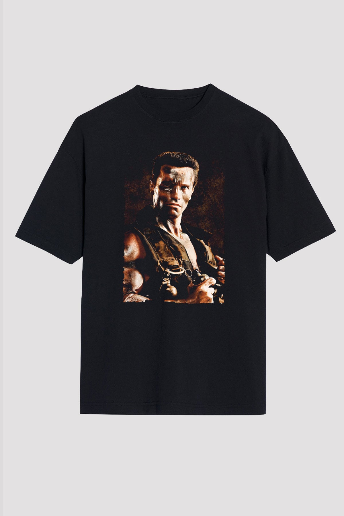 Unisex Komando (Commando) Baskılı Siyah Oversize Tişört