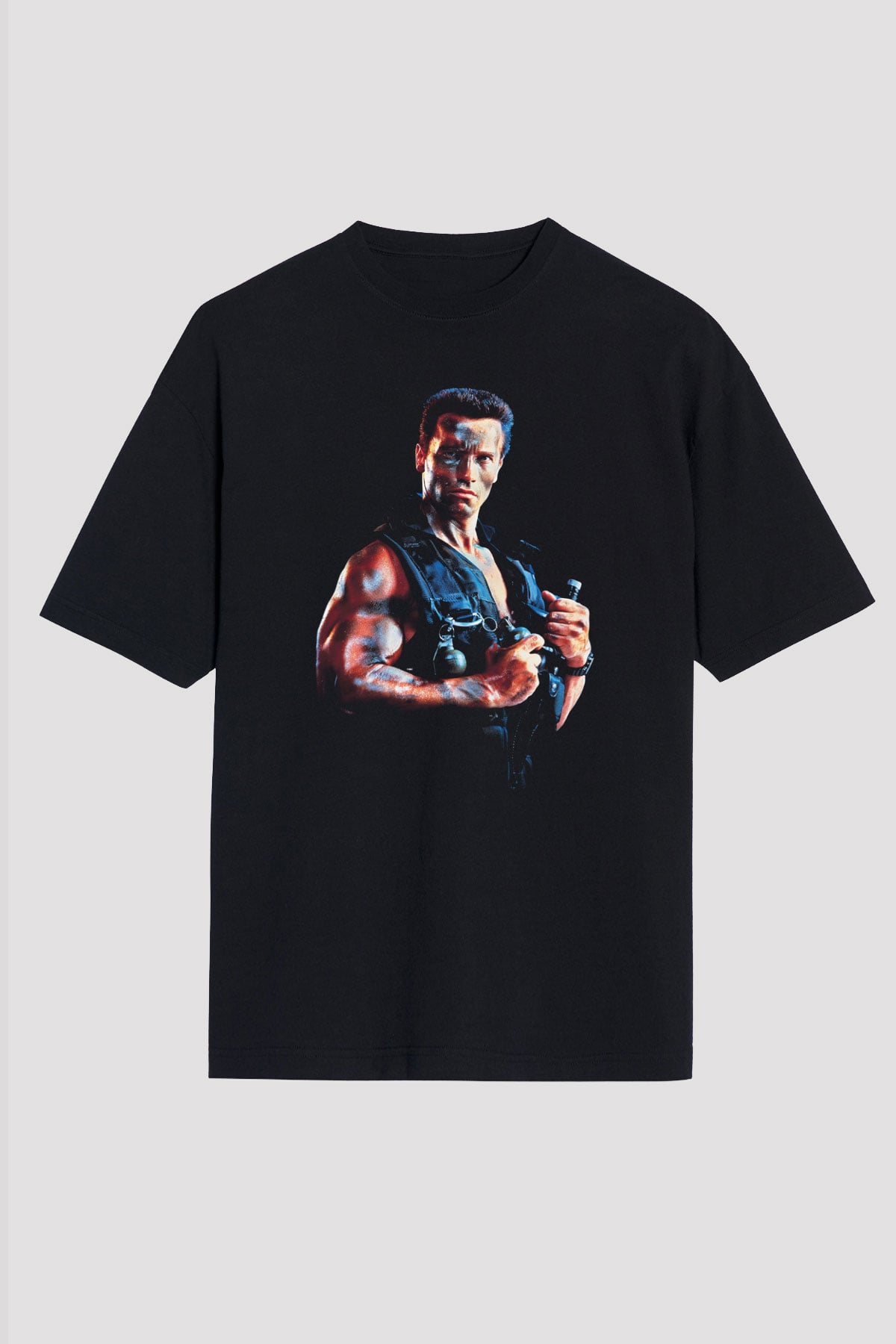 Unisex Komando (Commando) Baskılı Siyah Oversize Tshirt