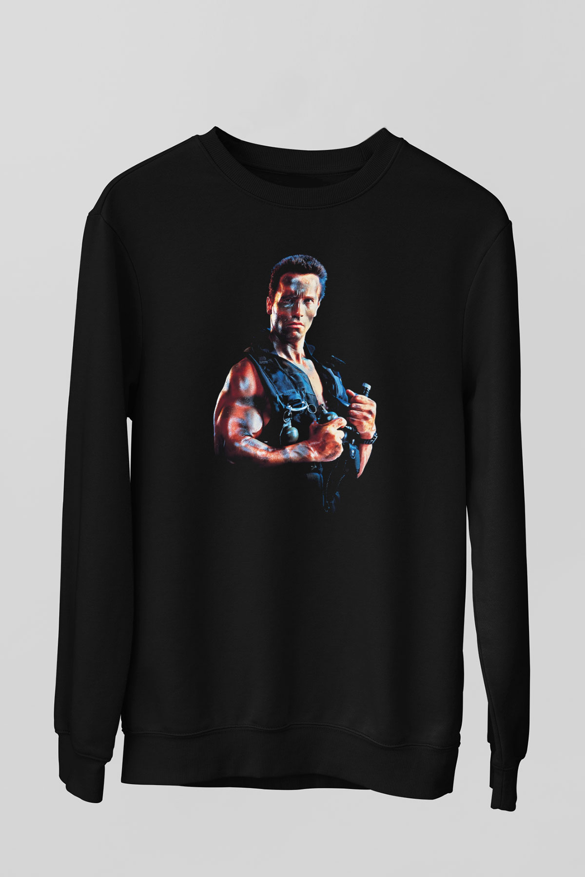 Unisex Komando (Commando) Baskılı Siyah Sweatshirt
