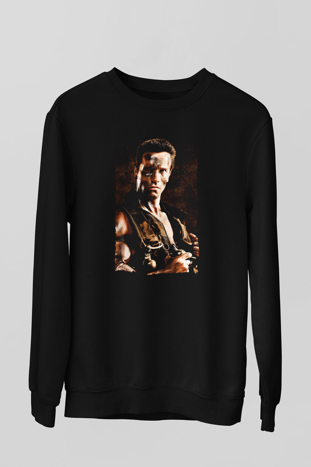 Unisex Komando (Commando) Baskılı Siyah Sweatshirt