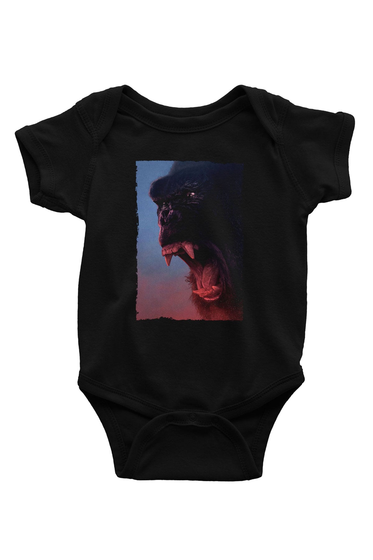 Unisex Kong Kafatası Adası (Kong Skull Island) Baskılı Siyah Bebek Body - Zıbın