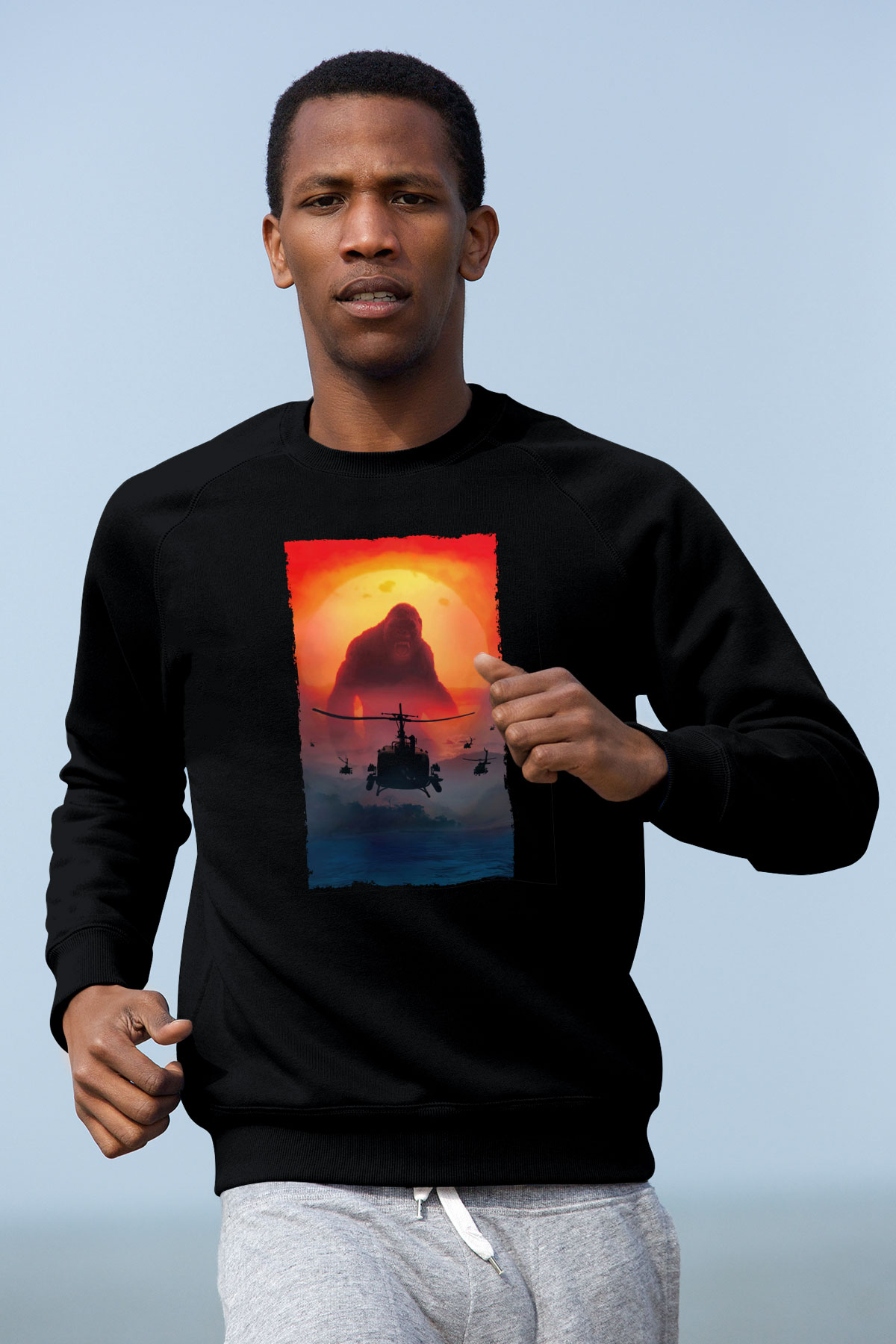 Unisex Kong Kafatası Adası (Kong Skull Island) Baskılı Siyah Unisex Sweatshirt
