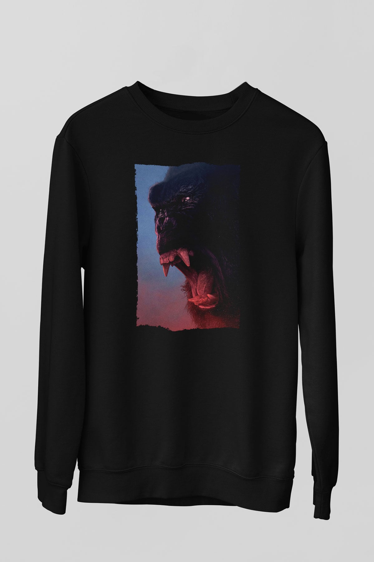 Unisex Kong Kafatası Adası (Kong Skull Island) Baskılı Siyah Sweatshirt