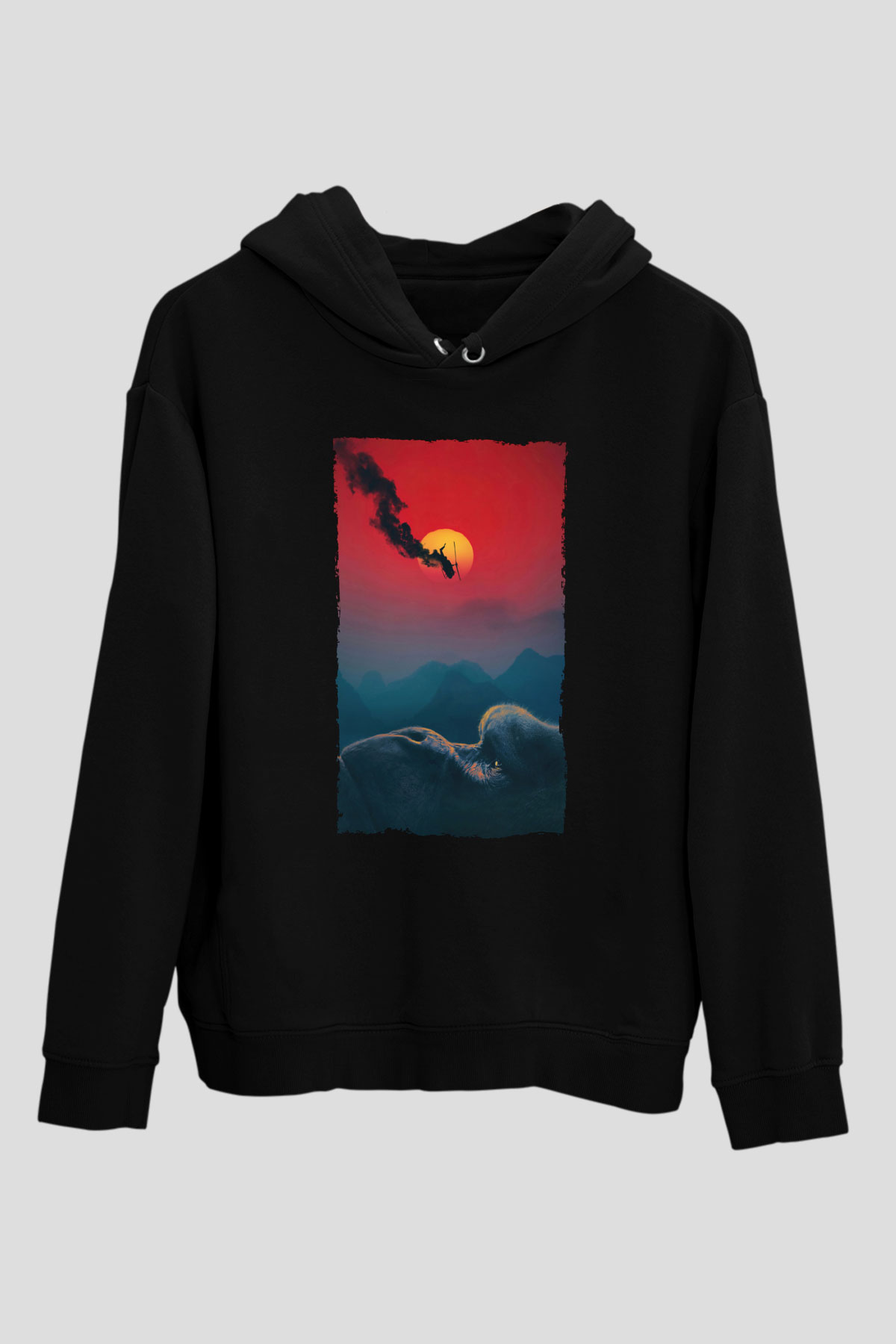 Unisex Kong Kafatası Adası (Kong Skull Island) Baskılı Siyah Unisex Kapüşonlu Sweatshirt