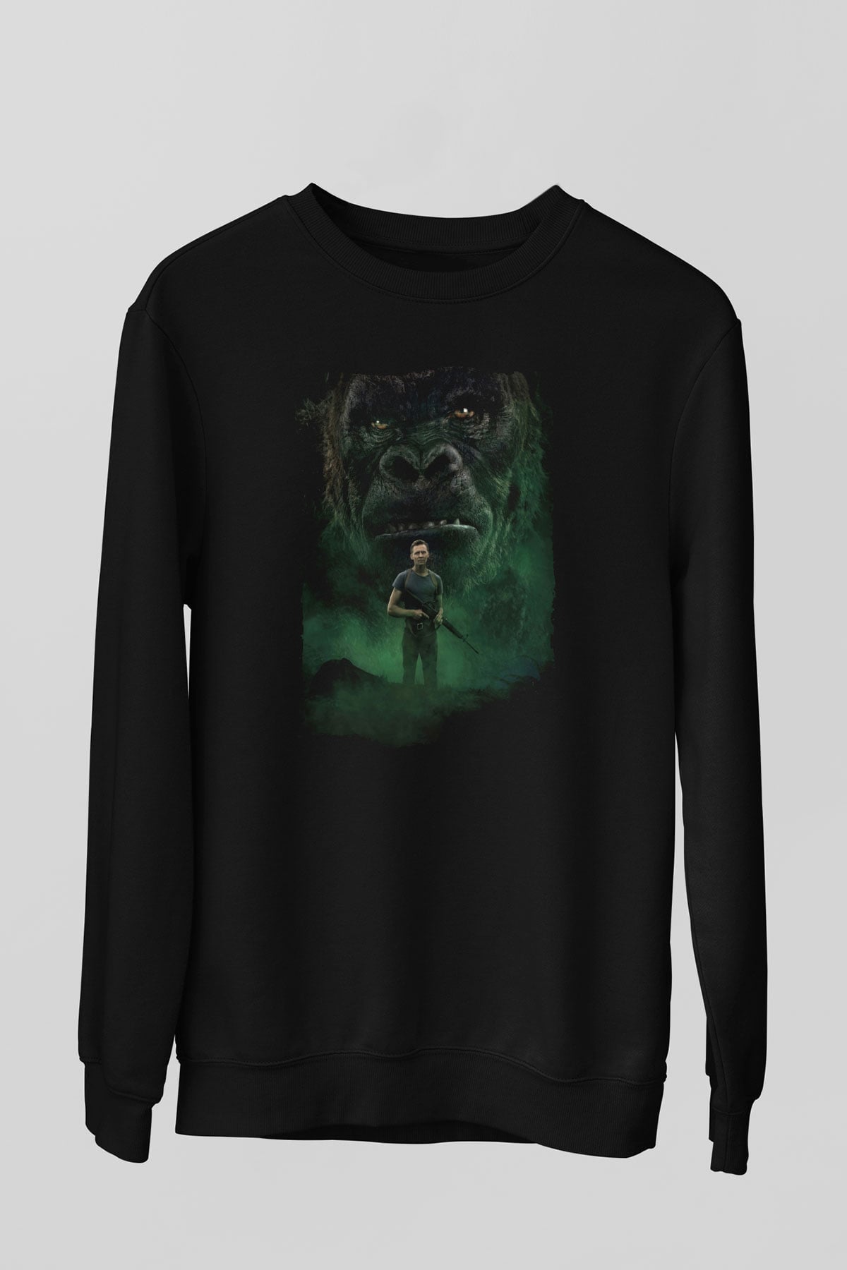 Unisex Kong Kafatası Adası (Kong Skull Island) Baskılı Siyah Unisex Sweatshirt