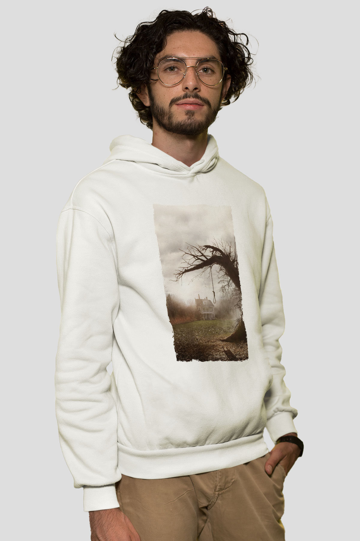 Unisex Korku Seansı (The Conjuring) Baskılı Beyaz Kapüşonlu Sweatshirt