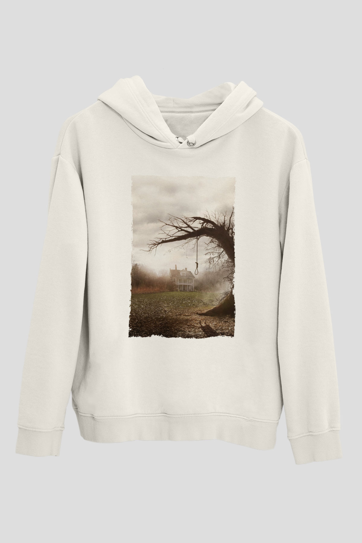Unisex Korku Seansı (The Conjuring) Baskılı Beyaz Kapüşonlu Sweatshirt