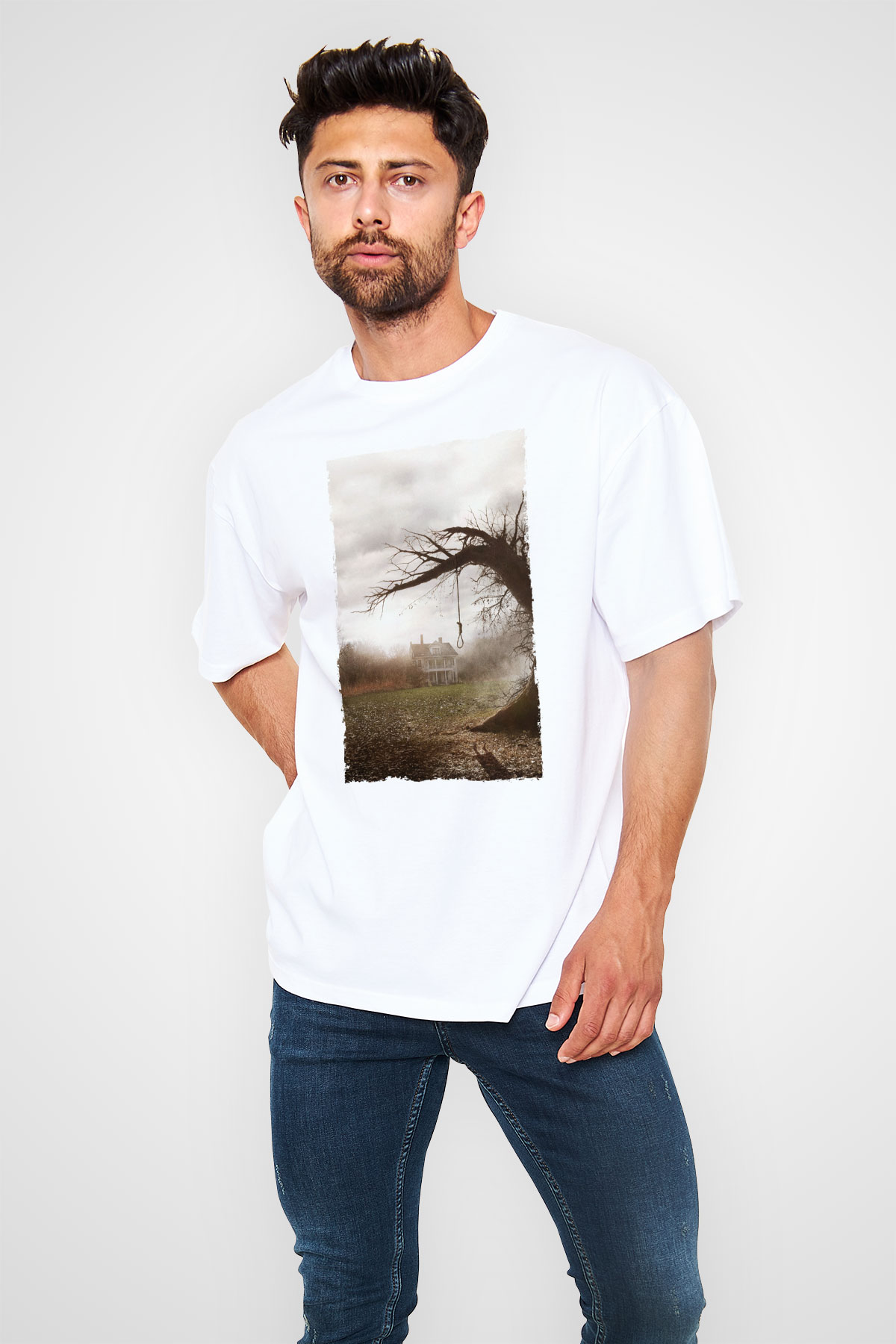 Unisex Korku Seansı (The Conjuring) Baskılı Beyaz Oversize Oversize T-shirt