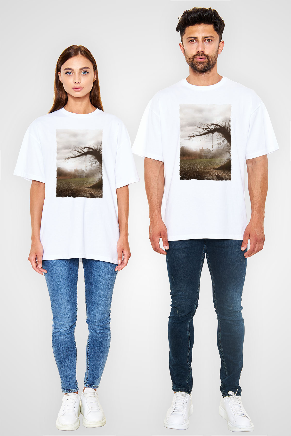 Unisex Korku Seansı (The Conjuring) Baskılı Beyaz Oversize Oversize T-shirt