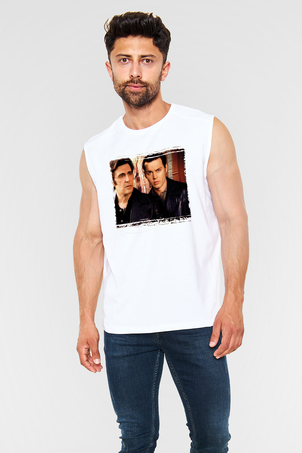 Unisex Köstebek (Donnie Brasco) Baskılı Beyaz Kolsuz Tişört