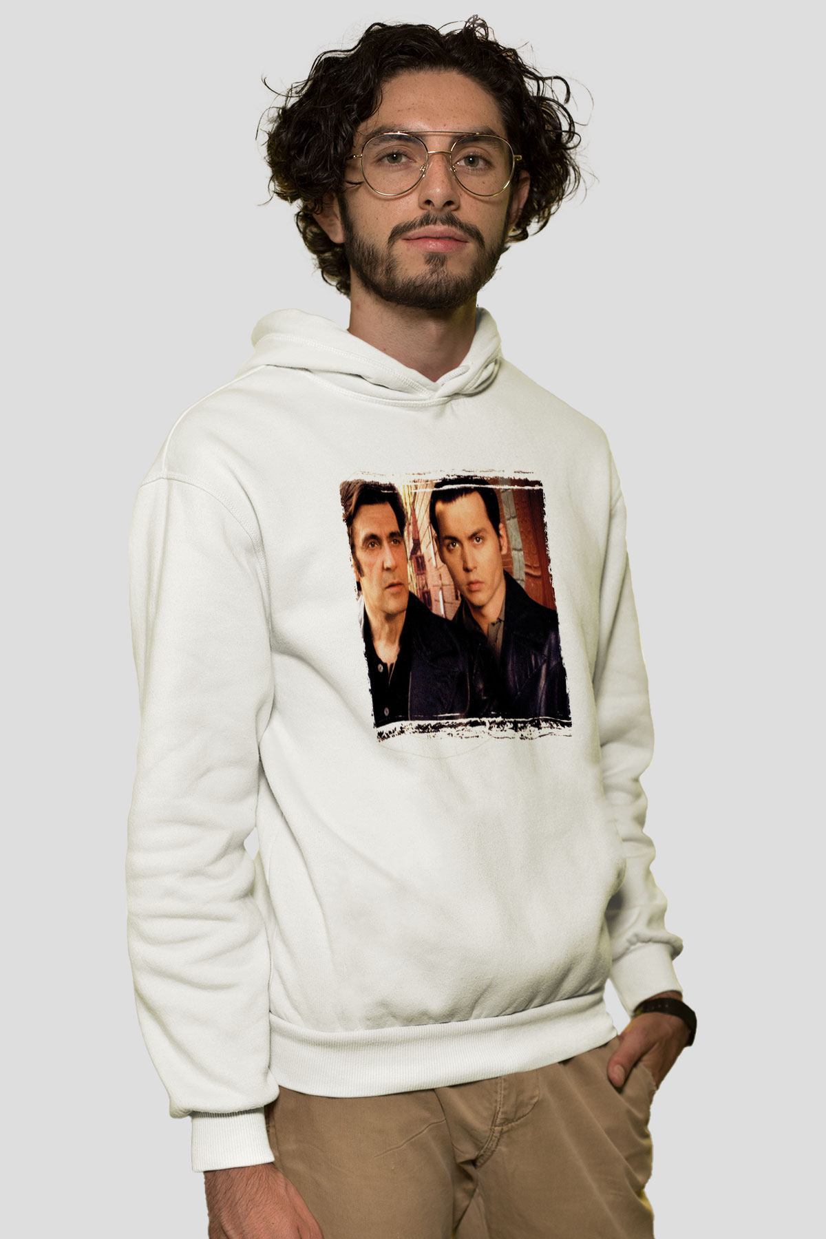 Unisex Köstebek (Donnie Brasco) Baskılı Beyaz Kapüşonlu Sweatshirt