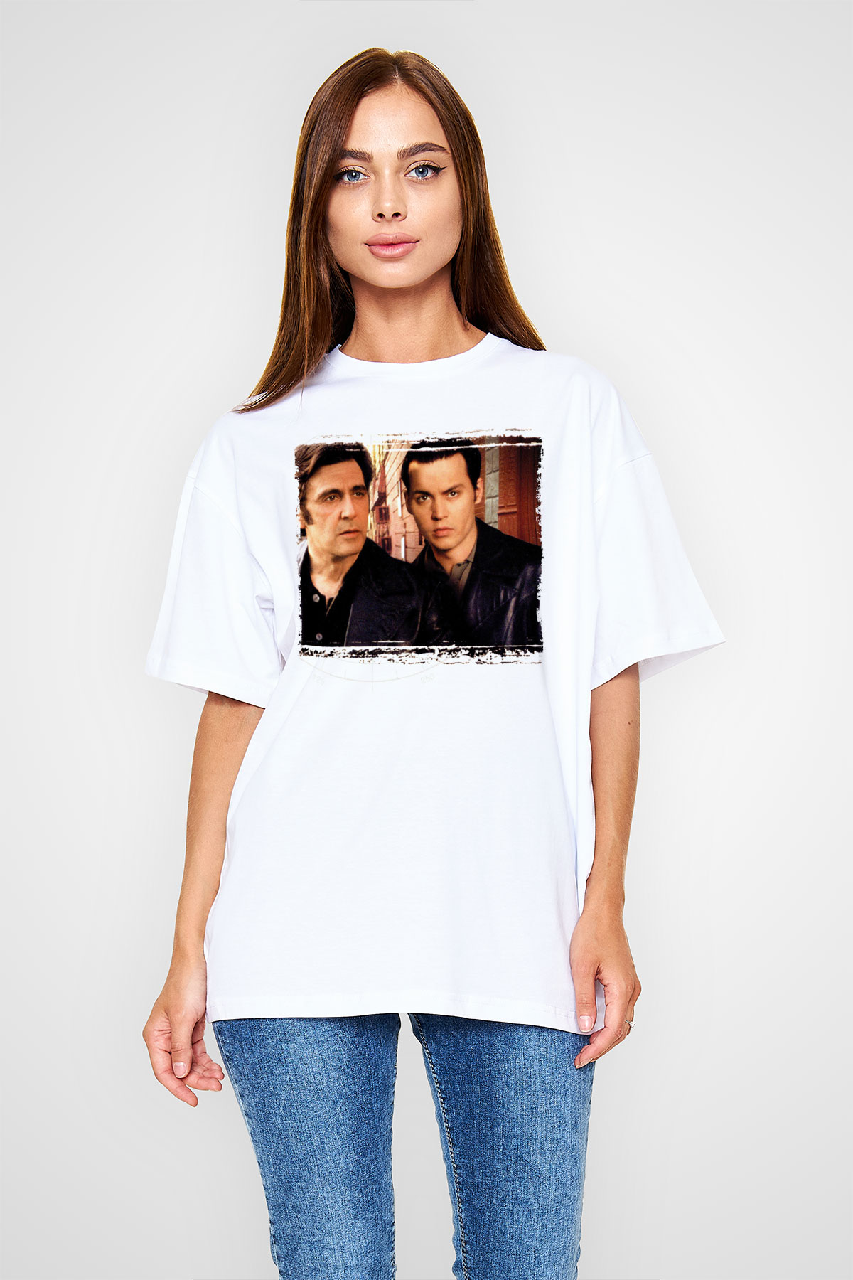 Unisex Köstebek (Donnie Brasco) Baskılı Beyaz Oversize Tişört