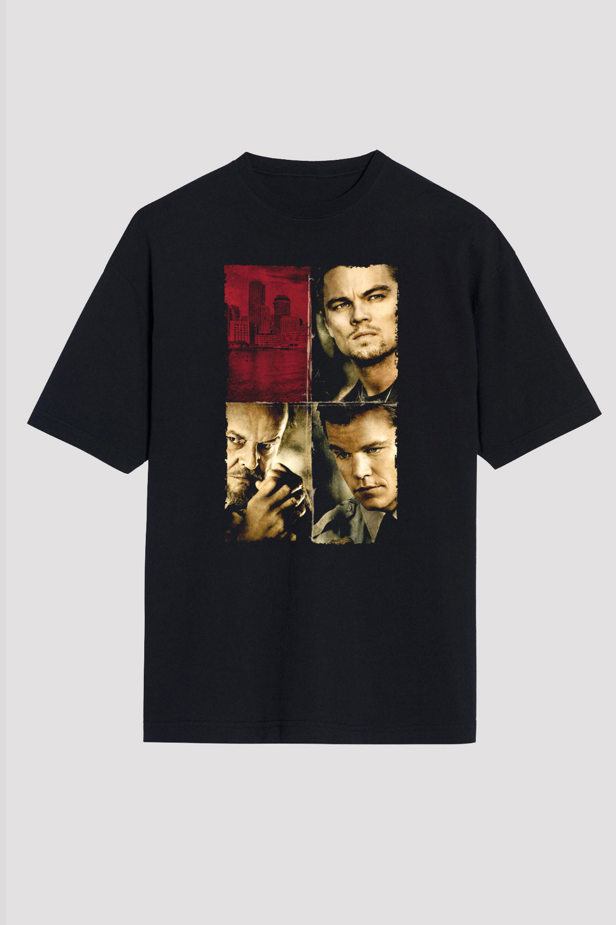 Unisex Köstebek (The Departed) Baskılı Siyah Oversize T-shirt