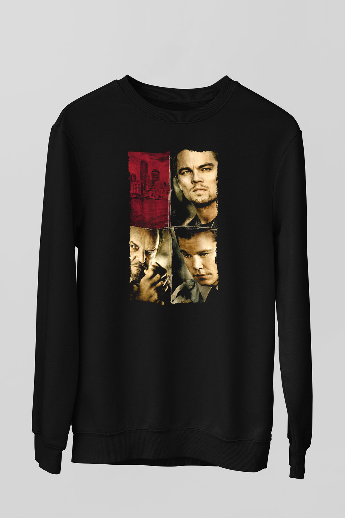 Unisex Köstebek (The Departed) Baskılı Siyah Sweatshirt