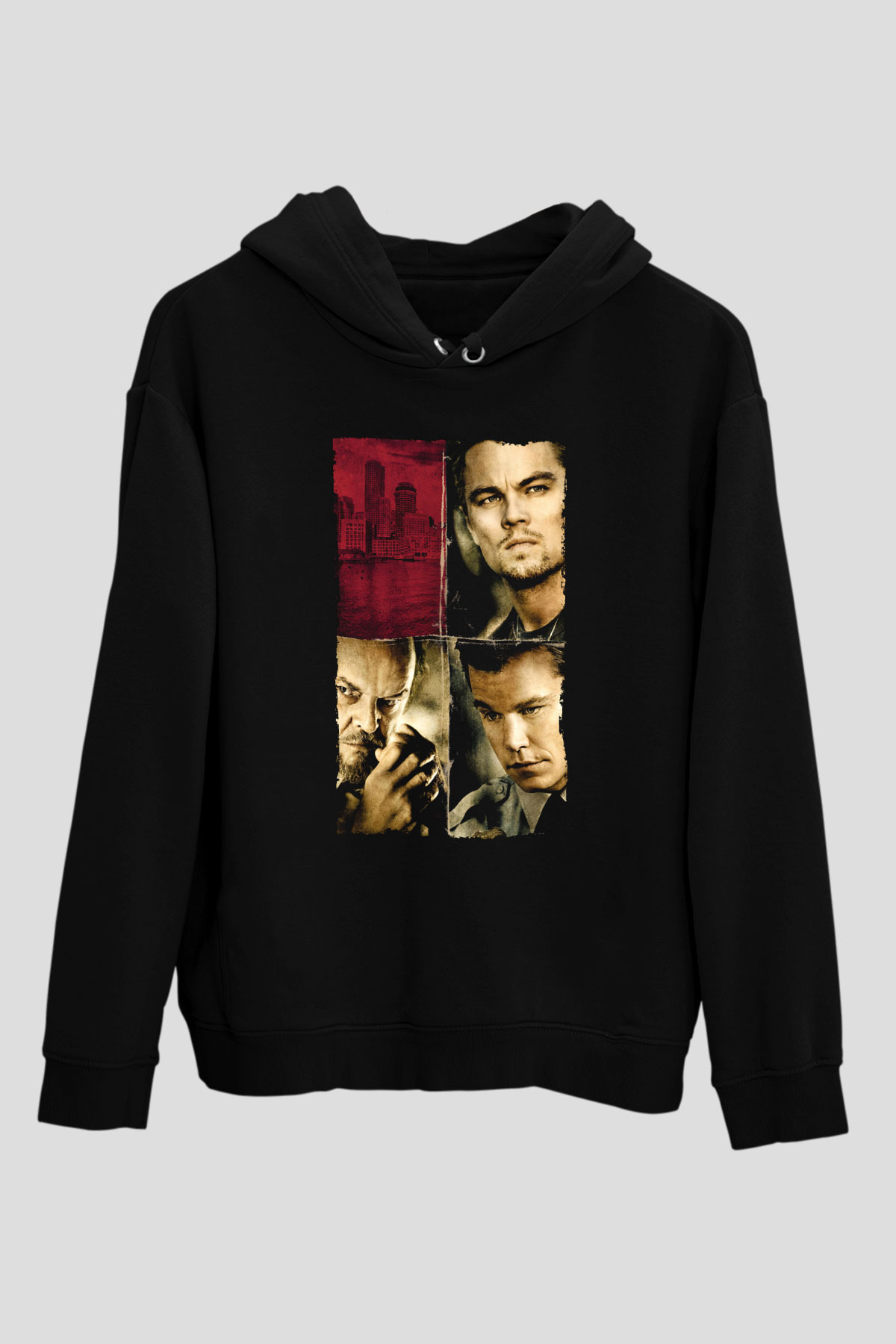 Unisex Köstebek (The Departed) Baskılı Siyah Kapüşonlu Sweatshirt