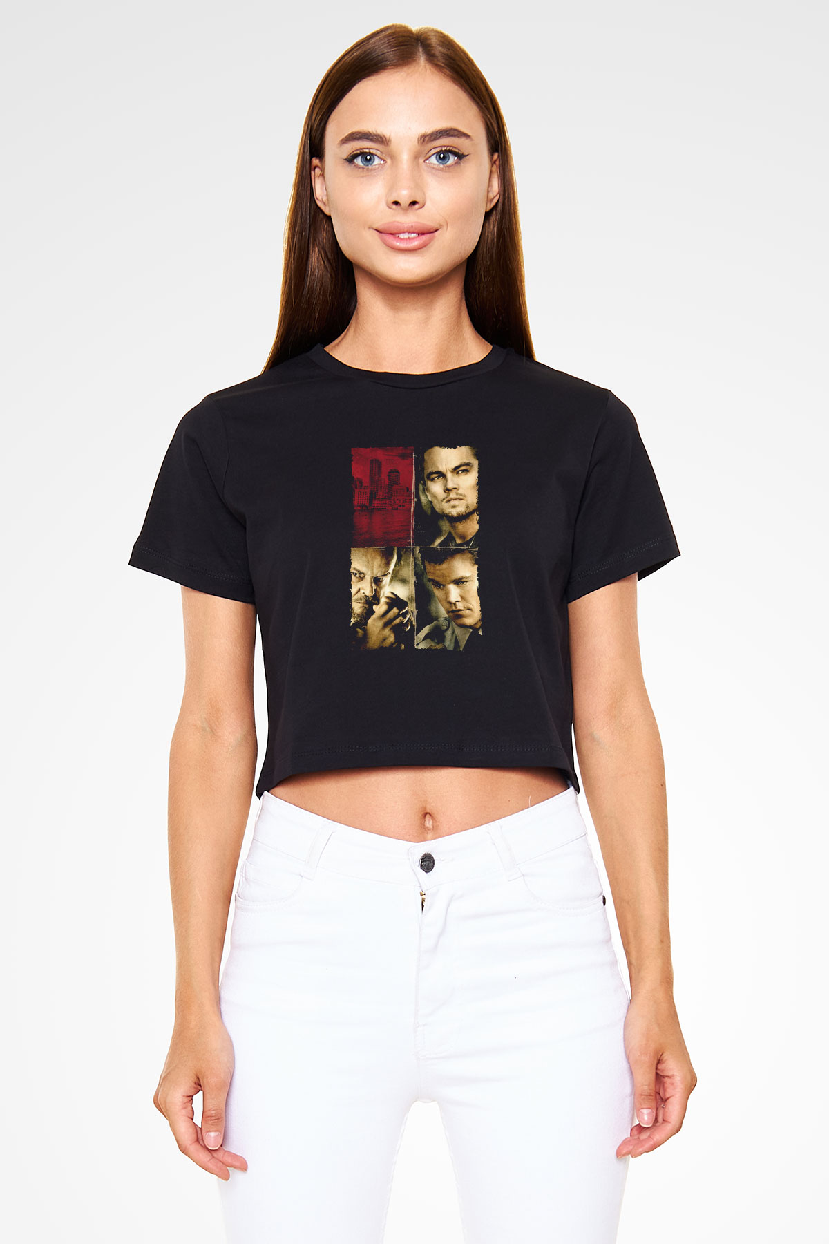 Unisex Köstebek (The Departed) Baskılı Siyah Crop Top T-shirt