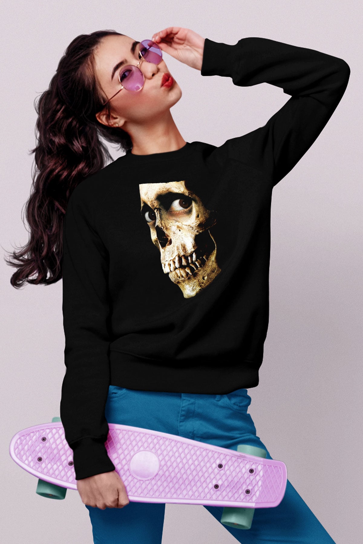 Unisex Kötü Ruh (Evil Dead) Baskılı Siyah Sweatshirt