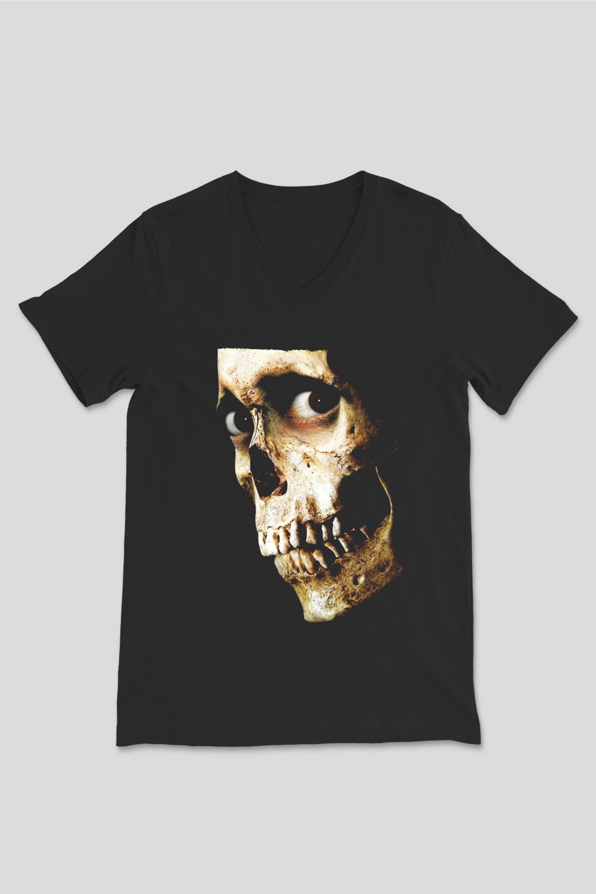 Unisex Kötü Ruh (Evil Dead) Baskılı Siyah V Yaka T-shirt