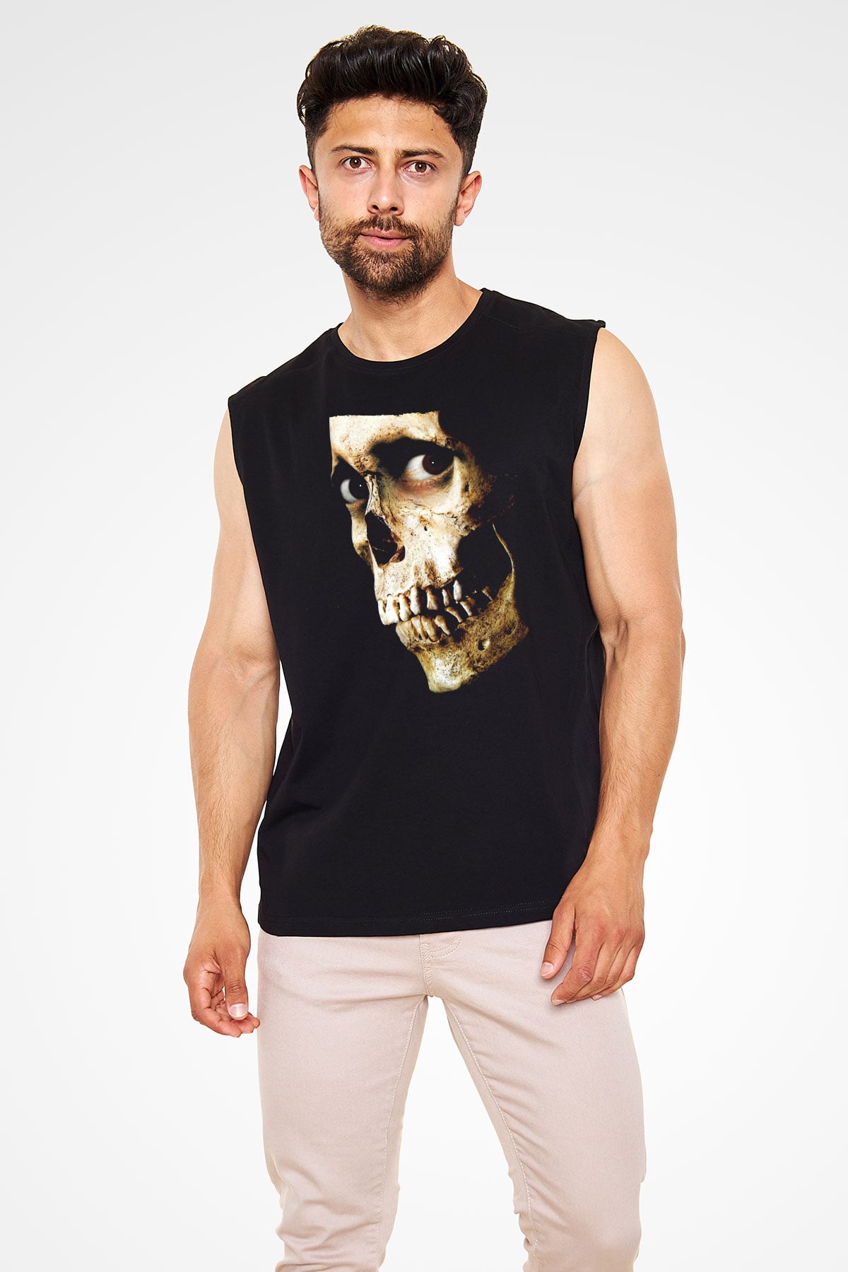 Unisex Kötü Ruh (Evil Dead) Baskılı Siyah Kolsuz T-shirt