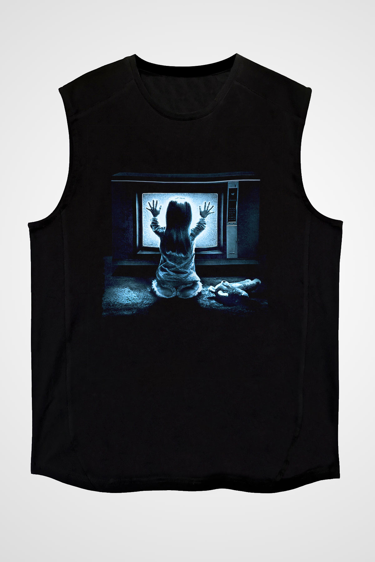 Unisex Kötü Ruh (Poltergeist) Baskılı Siyah Kolsuz T-shirt