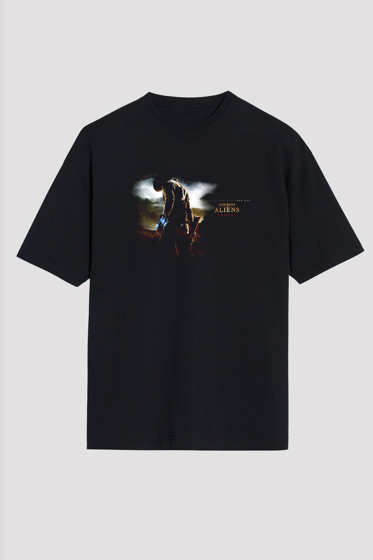 Unisex Kovboylar ve Uzaylılar (Cowboys & Aliens) Baskılı Siyah Oversize Tişört