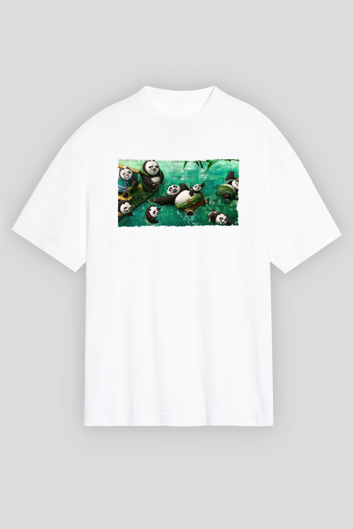 Unisex Kung Fu Panda Baskılı Beyaz Oversize Tişört