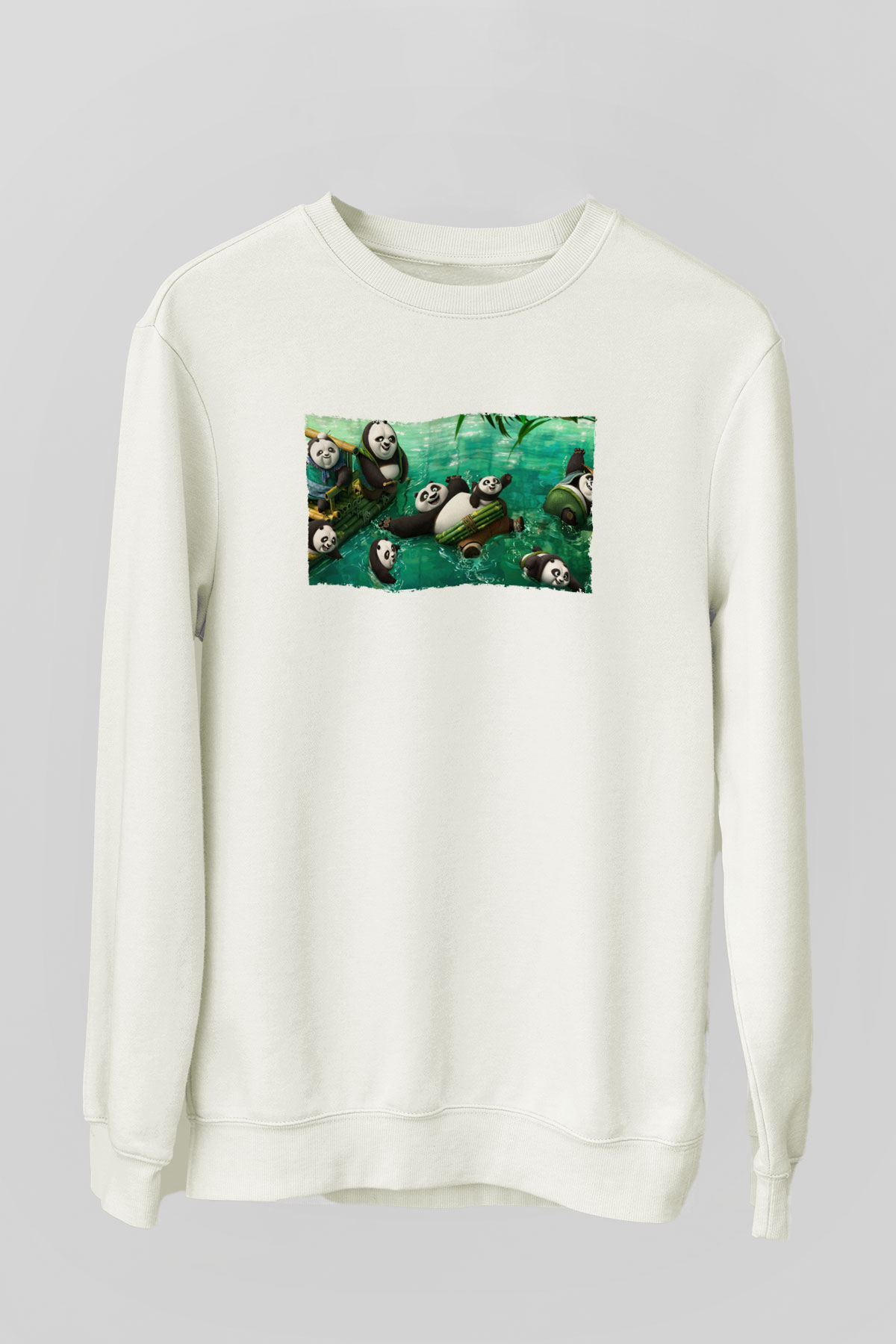 Unisex Kung Fu Panda Baskılı Beyaz Sweatshirt